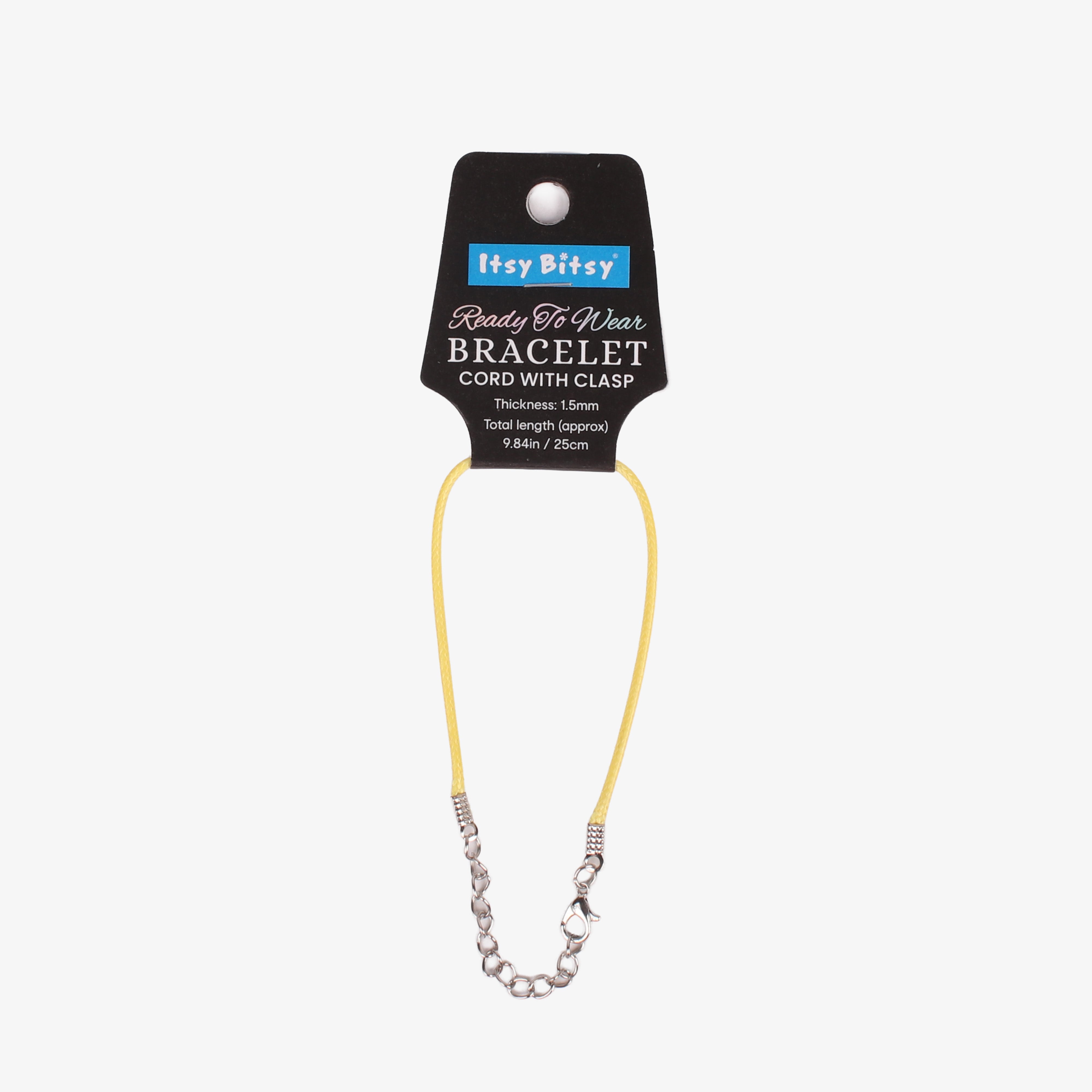 Ready-to-Wear Bracelet Cord With Clasp Bright Yellow, Approx Thickness 1.5mm Length 25cm