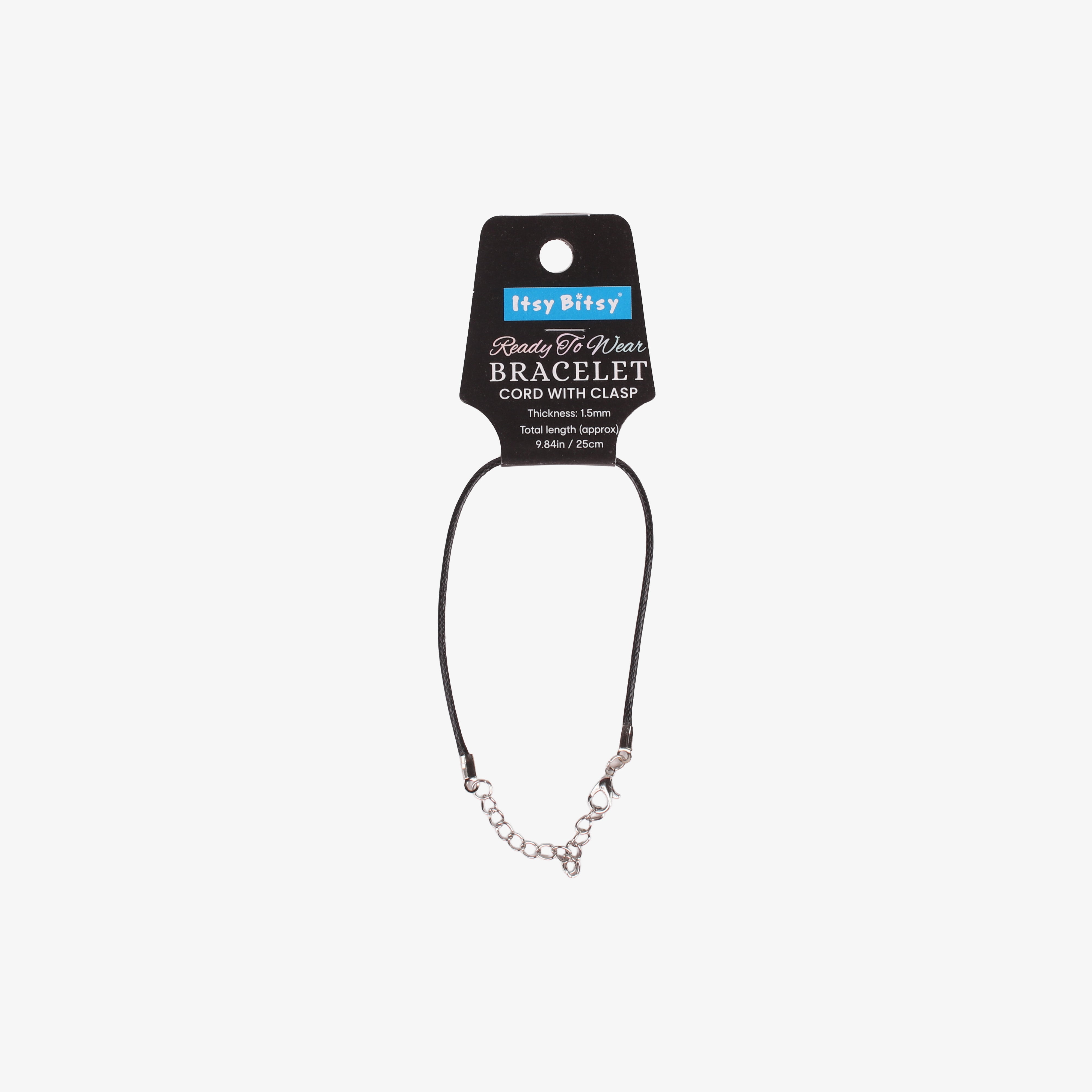 Ready-to-Wear Bracelet Cord With Clasp Black, Approx Thickness 1.5mm Length 25cm