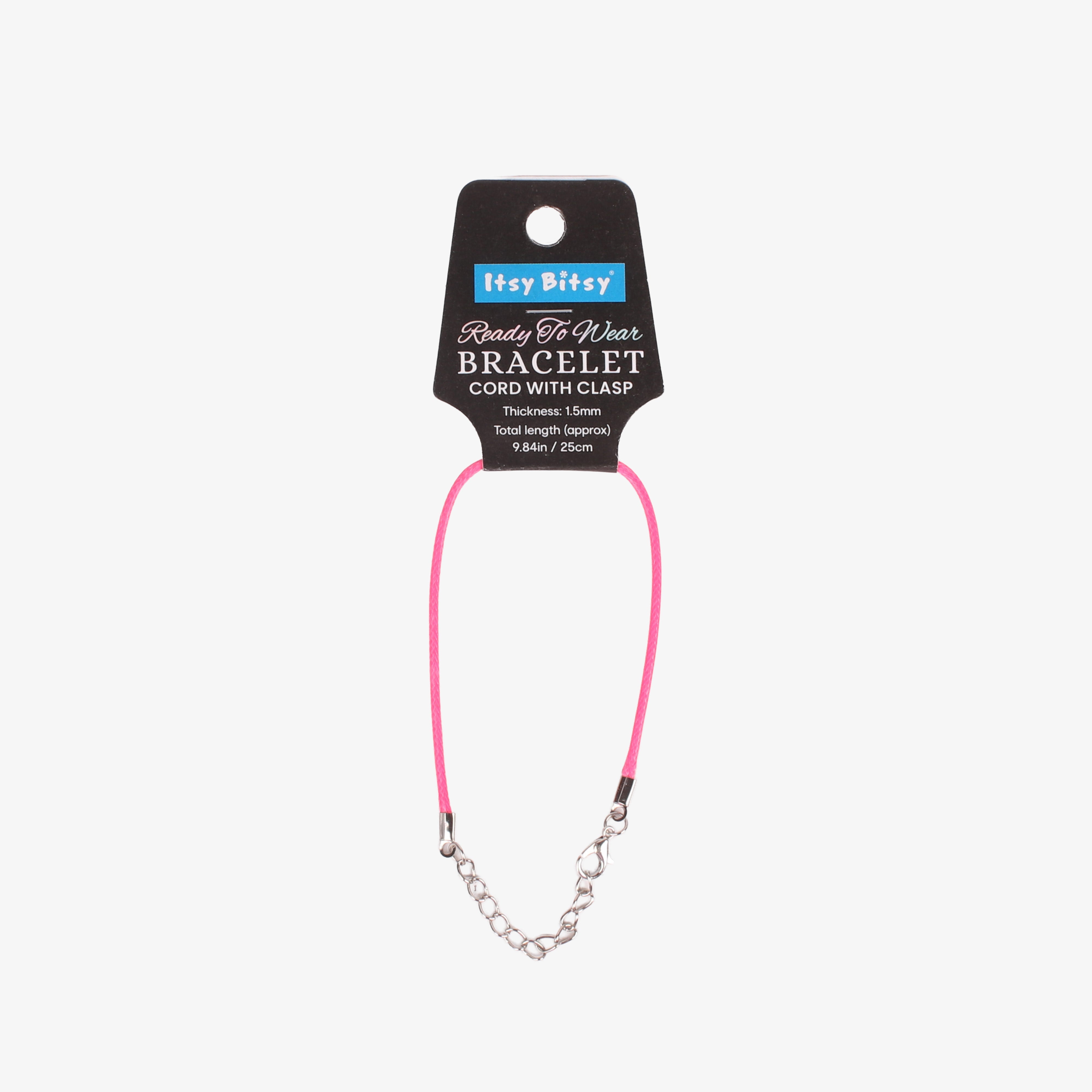 Ready-to-Wear Bracelet Cord With Clasp Deep Pink, Approx Thickness 1.5mm Length 25cm