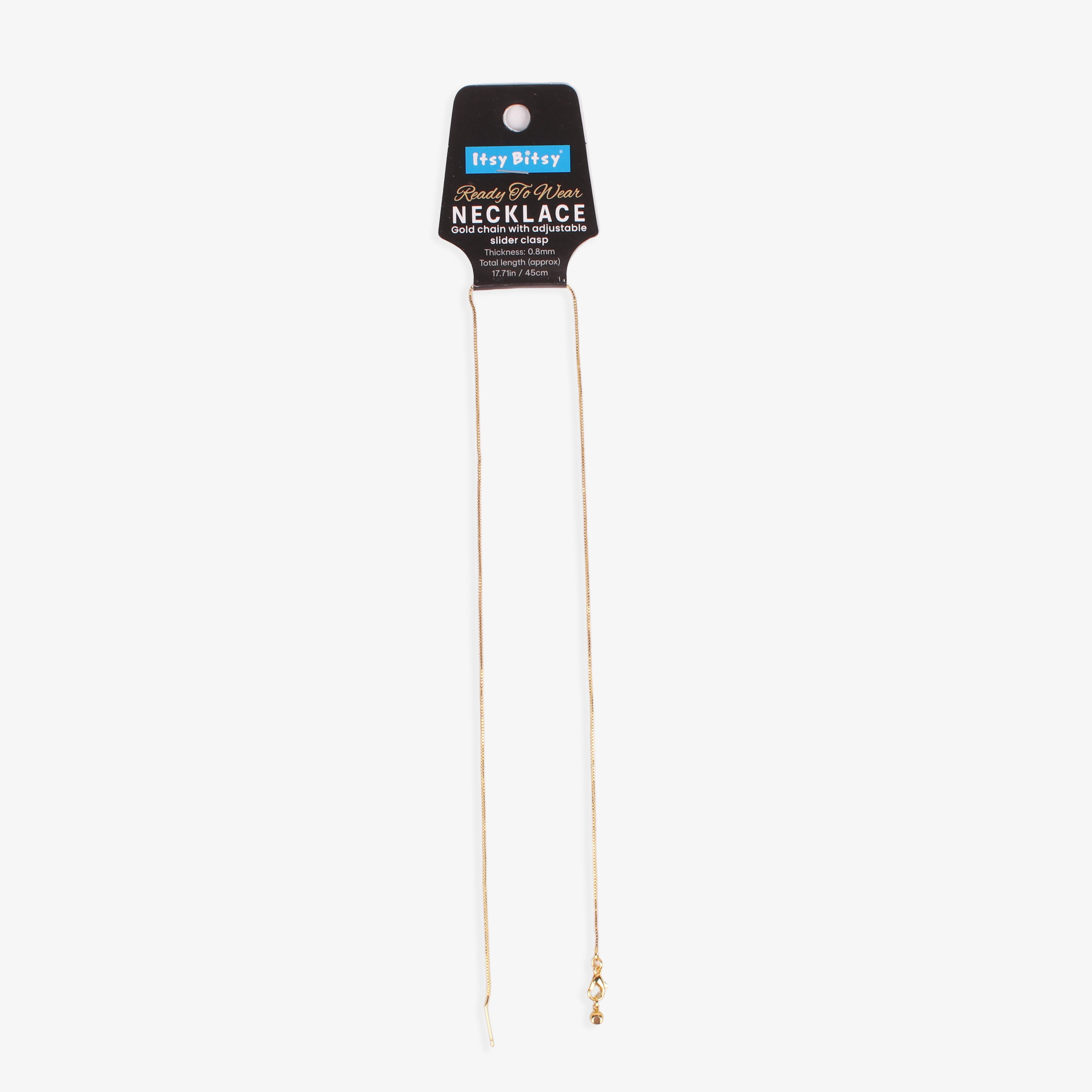 Ready-to-Wear Adjustable Box Chain Necklace with Slider Clasp - Gold, Approx Thickness 0.8mm Length 45cm