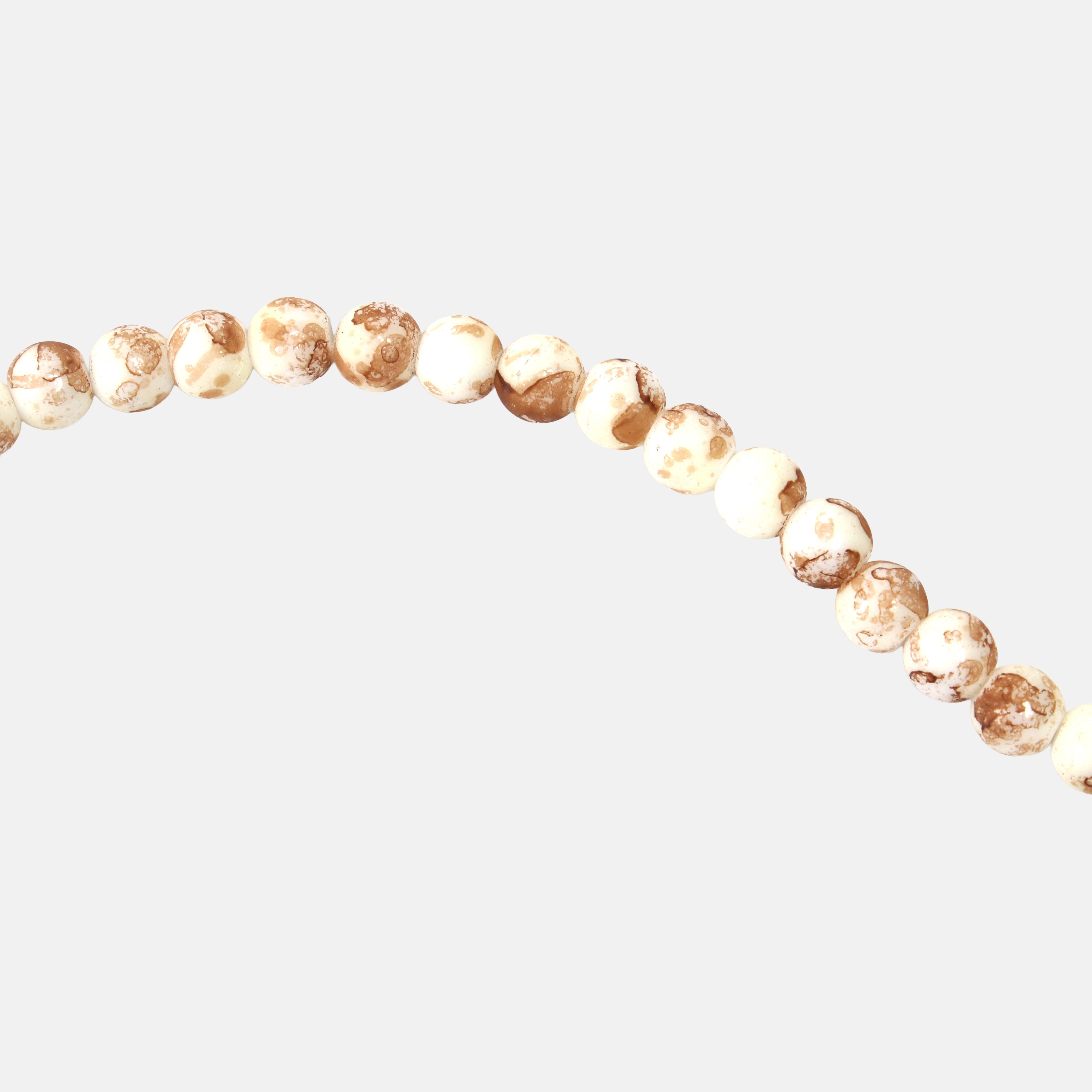 Glass Bead Round Dual Tone White & Brown 8mm 35beads 1string