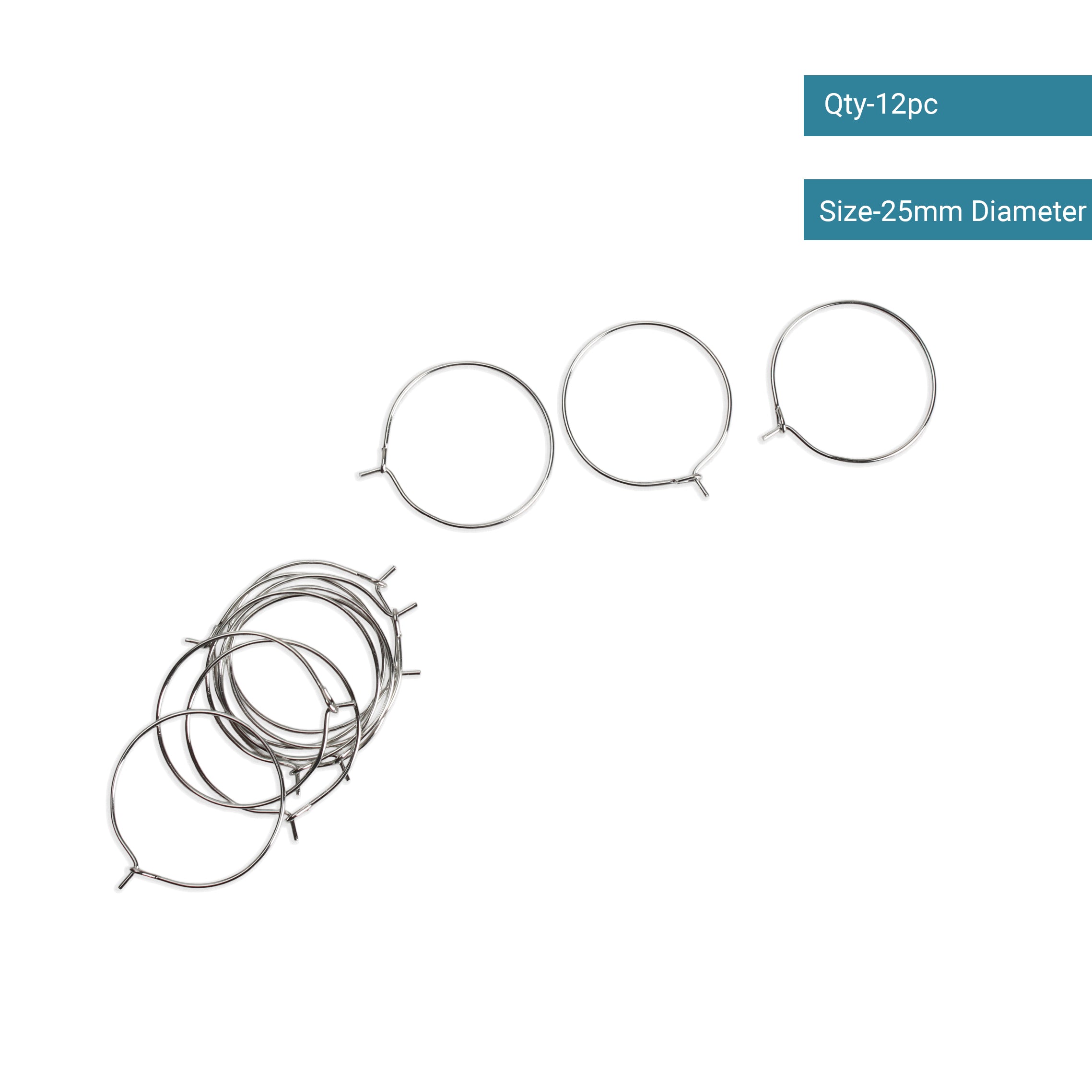 Jewellery Findings Ear Hoop Round Nickel 25mm 12pc