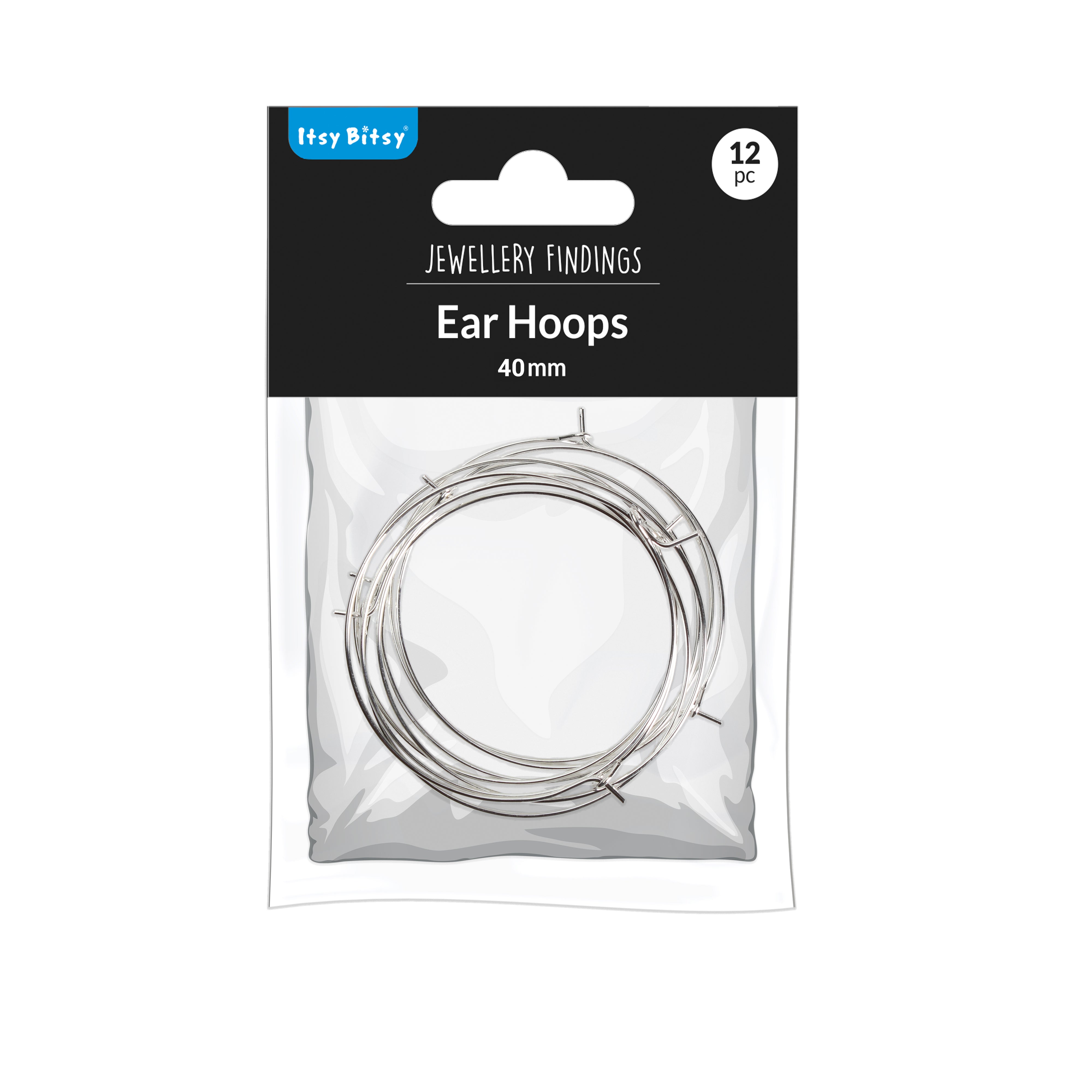 Jewellery Findings Ear Hoop Round Silver 40mm Dia 8pc