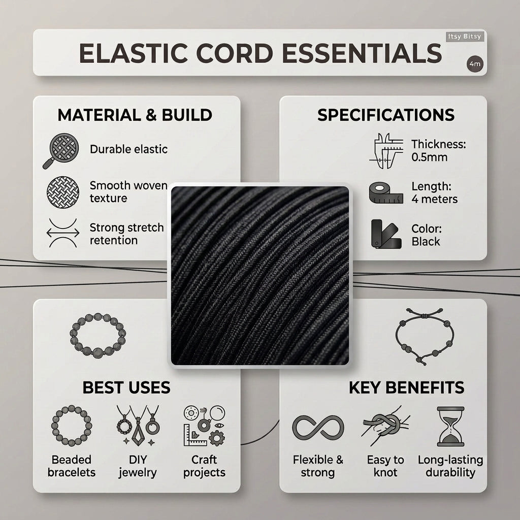 Nylon Elastic Cord Black 0.5 mm 4mtr