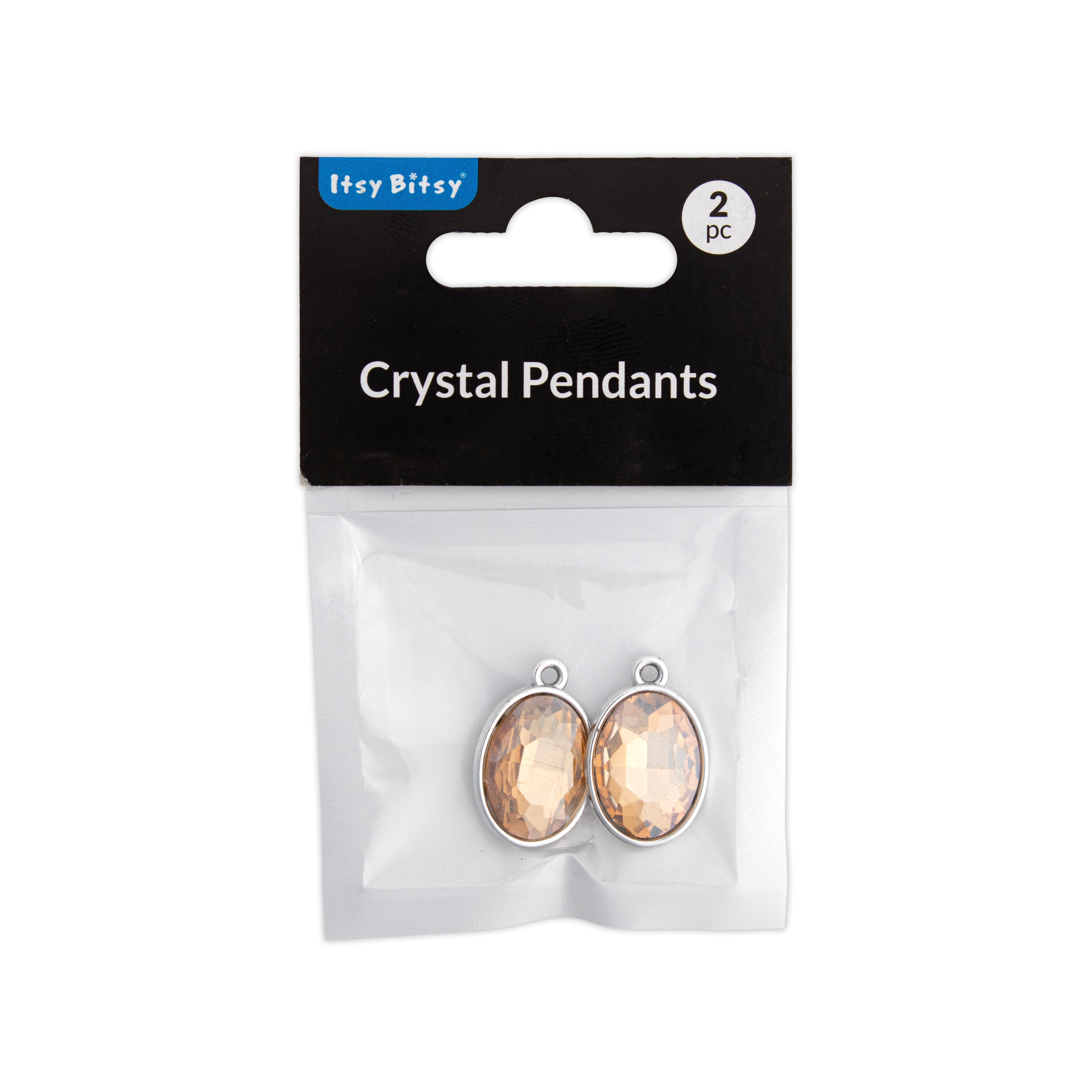 Crystal Pendant - Oval, Amber, Pack of 2
