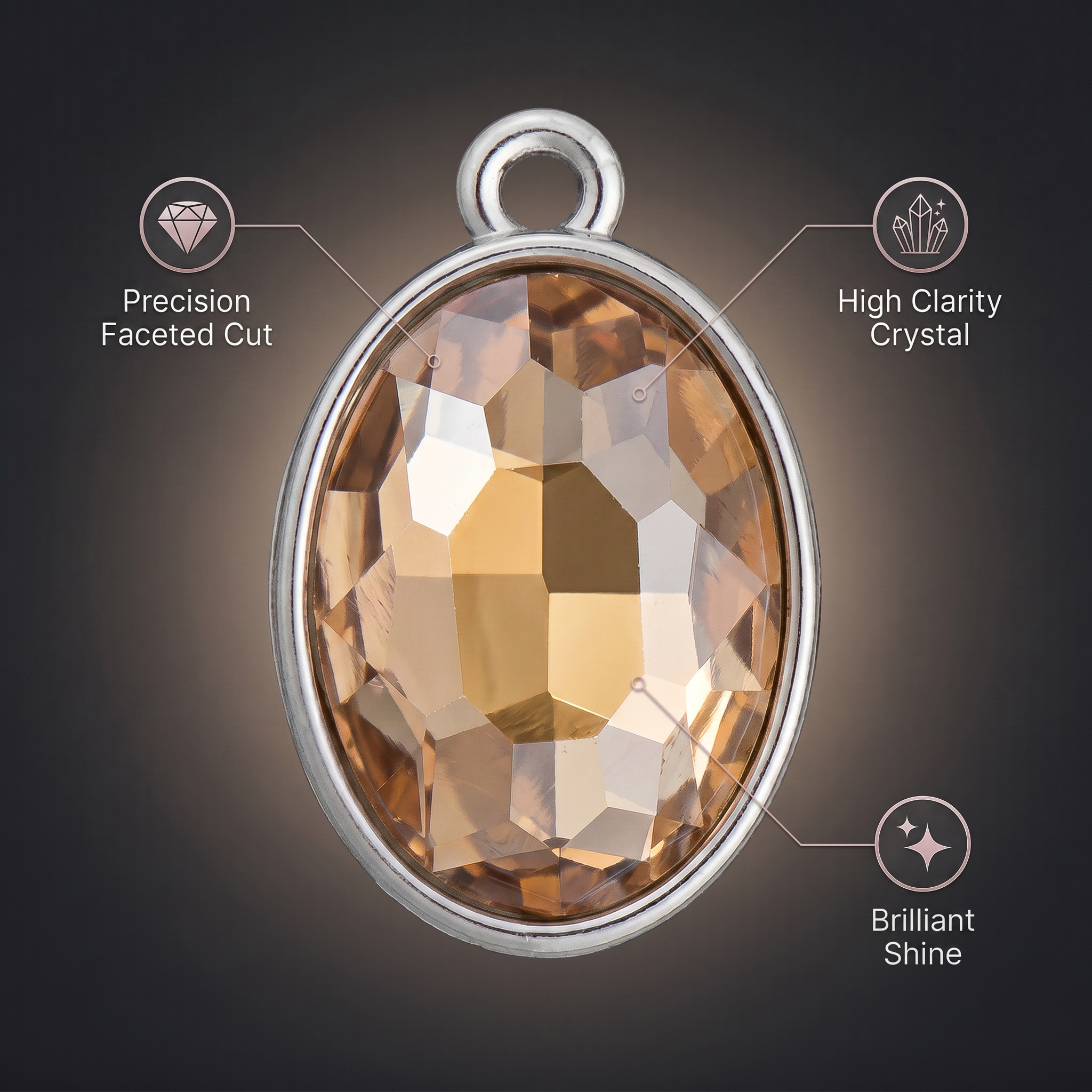 Crystal Pendant - Oval, Amber, Pack of 2