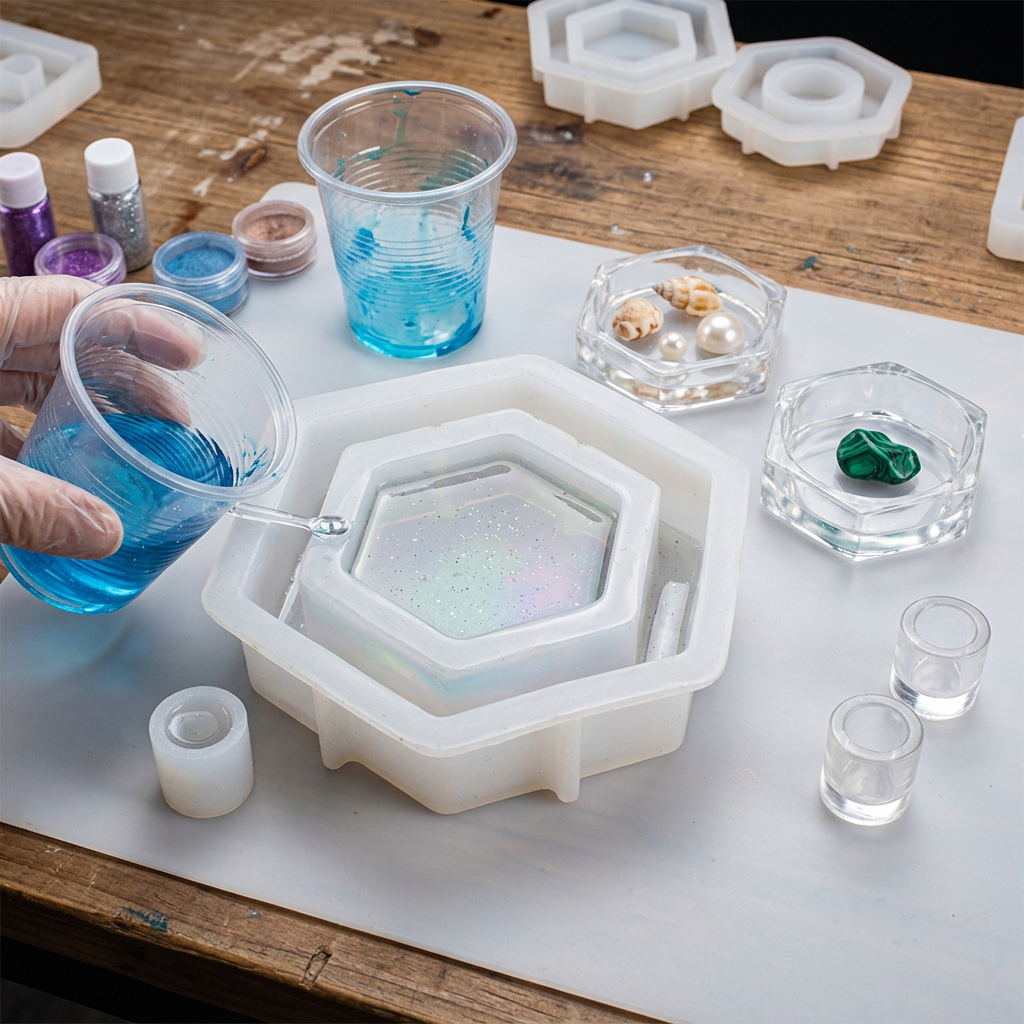 Silicone Mould Hexagon Planter With Tube 14 X D40mm 1pc