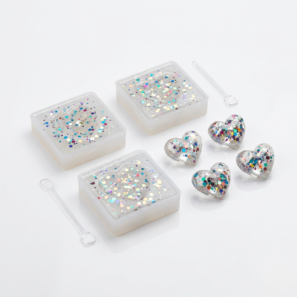Silicone Mould Heart Locket 3.3 X 3.3cm X D6mm 4pc Set