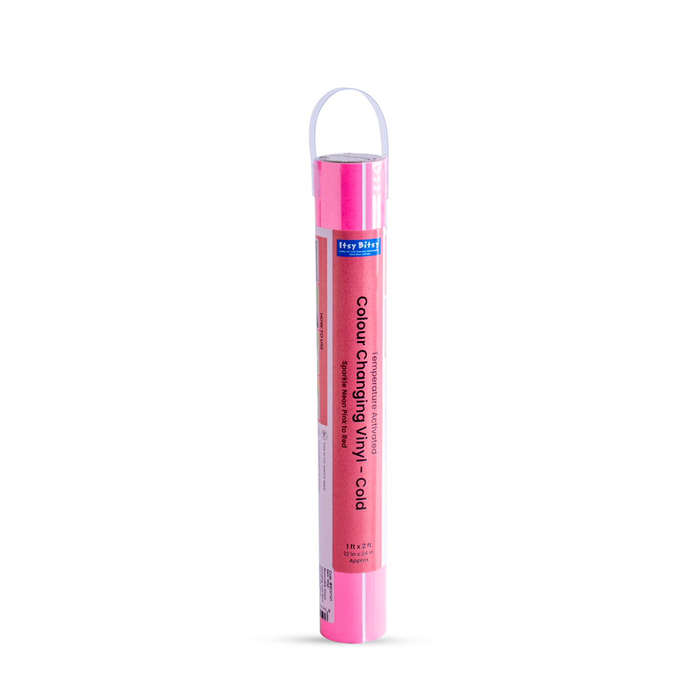 Colour Changing Adhesive Vinyl - Cold, Neon Pink To Red, Removable, 12 Inch X 2ft, 1 Roll