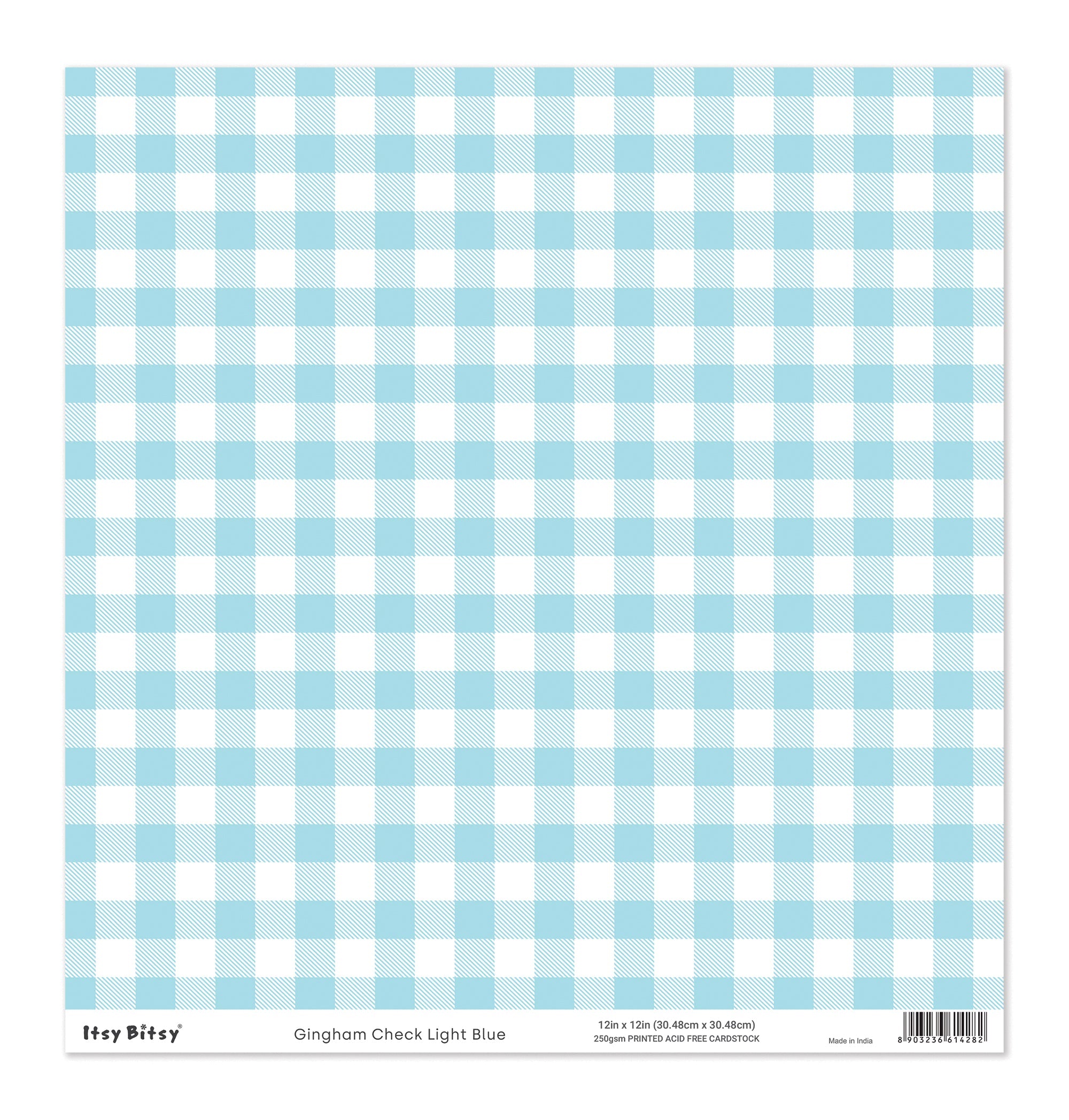Printed Cardstock |  12 X 12inch |  Gingham Check Light Blue | 250gsm | 1Sheet