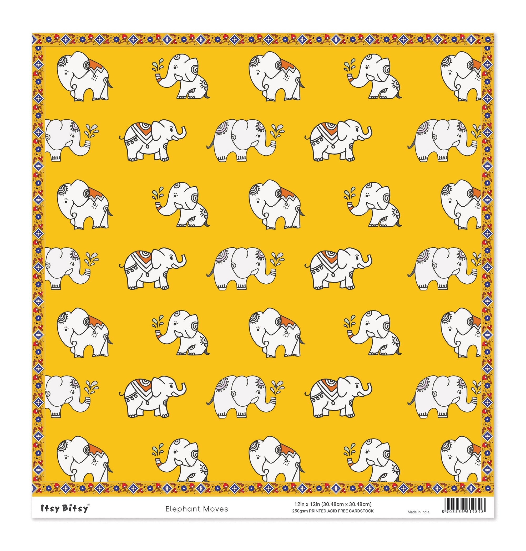Printed Cardstock |  12 X 12inch |  Elephant Moves | 250gsm | 1Sheet