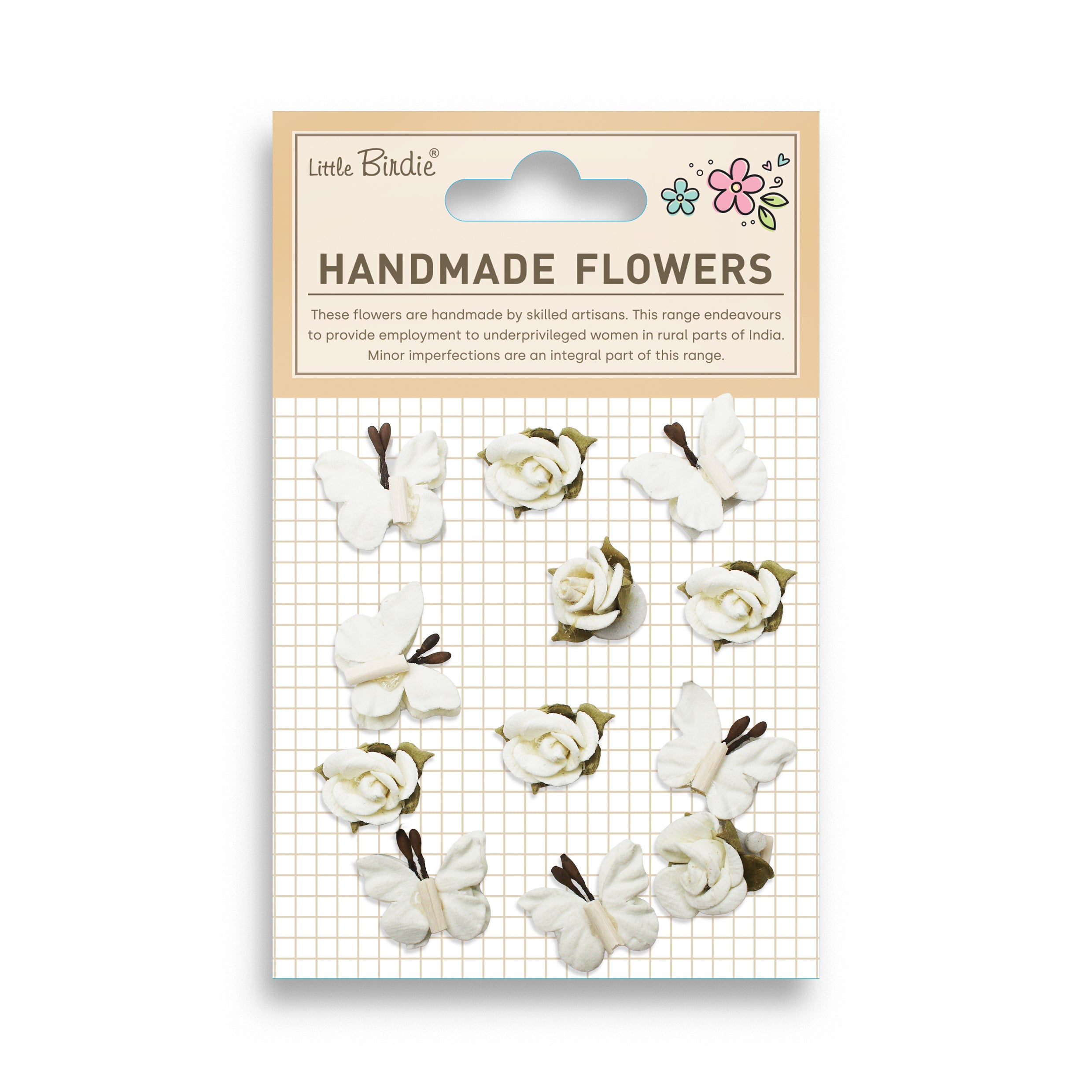 Handmade Flowers Roses & Butterflies Ivory Pearl 12Pc