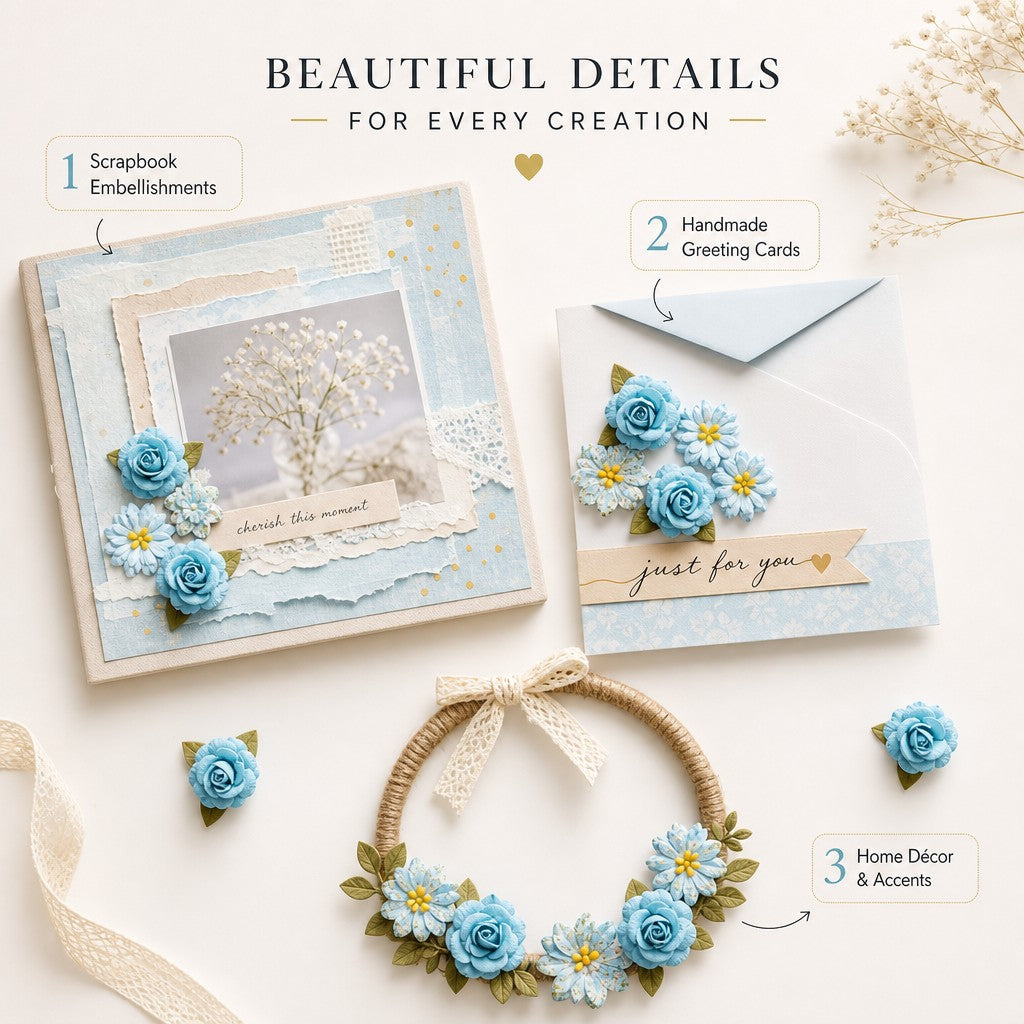 Handmade Printed Paper Flowers Henry Blue Symphony 4pc