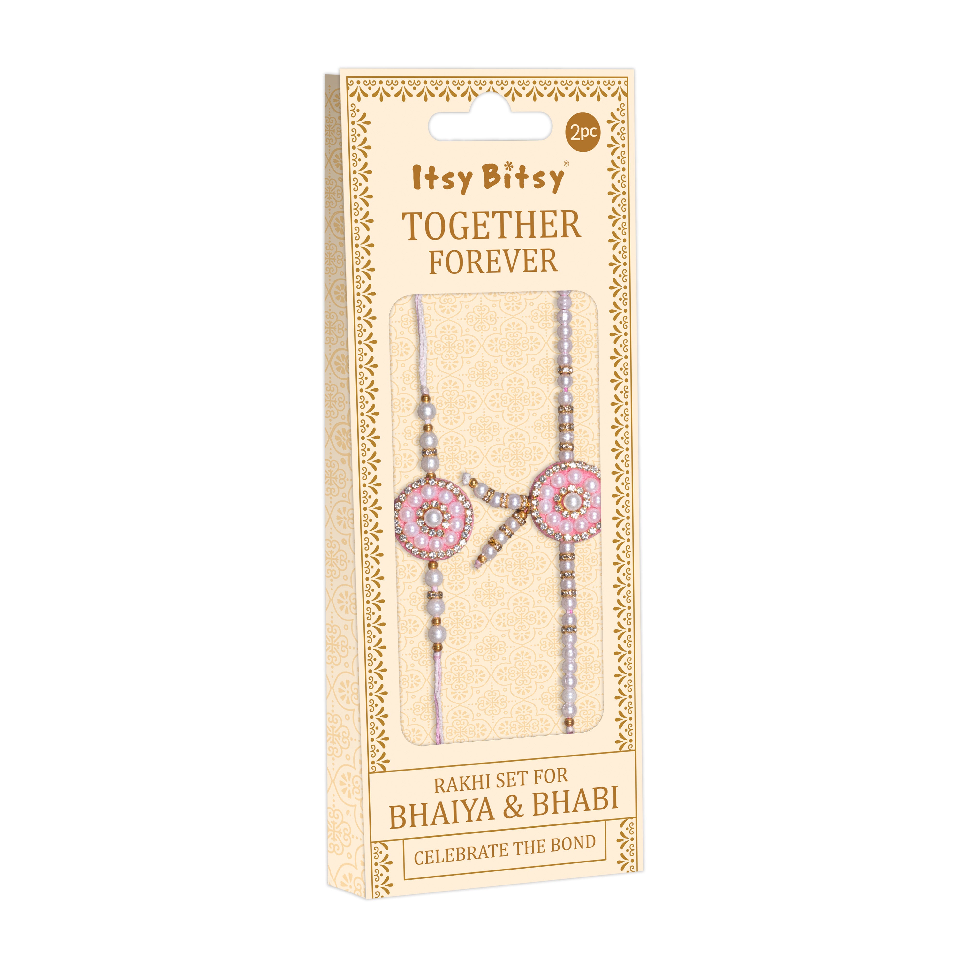 Handmade Rakhi - Pearl Blush Bhaiya Bhabhi Pack of 2