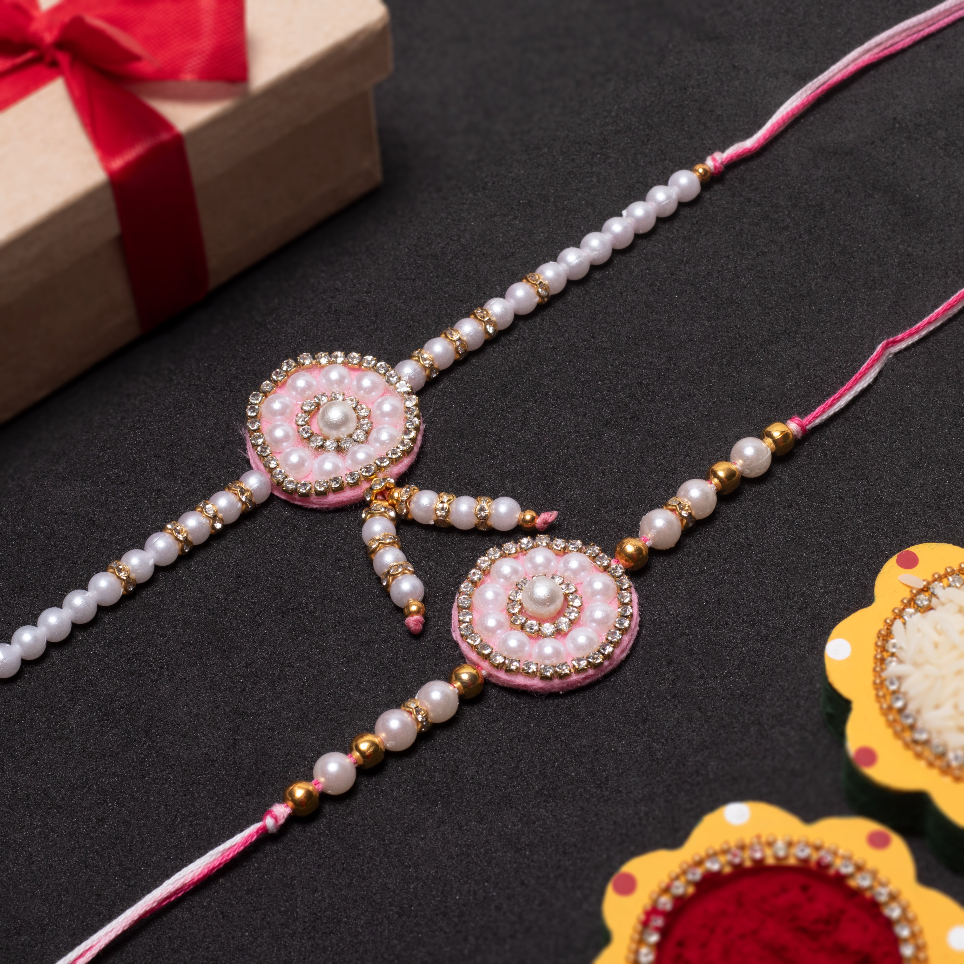 Handmade Rakhi - Pearl Blush Bhaiya Bhabhi Pack of 2