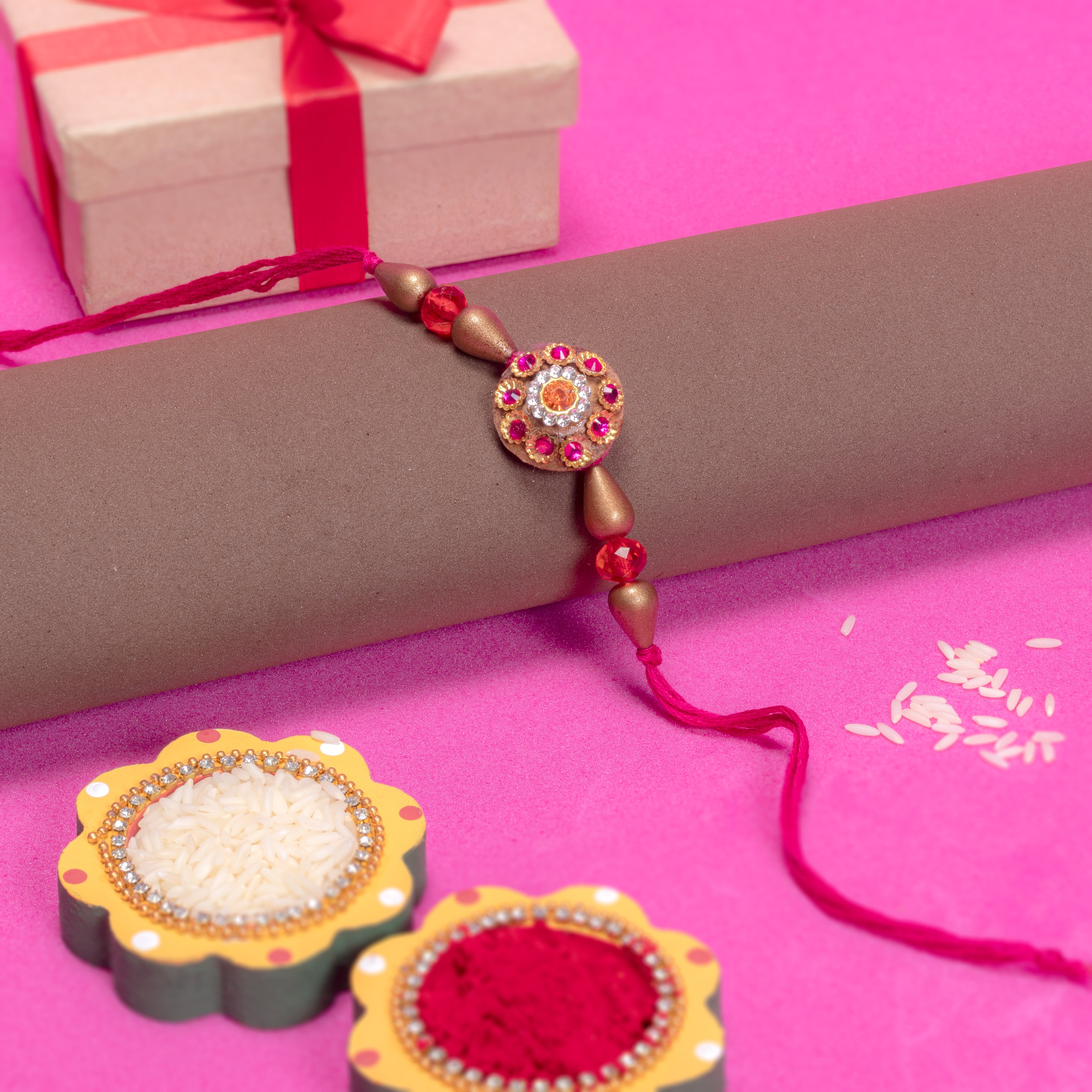Handmade Rakhi - Jewel Flora Pink 1 pc