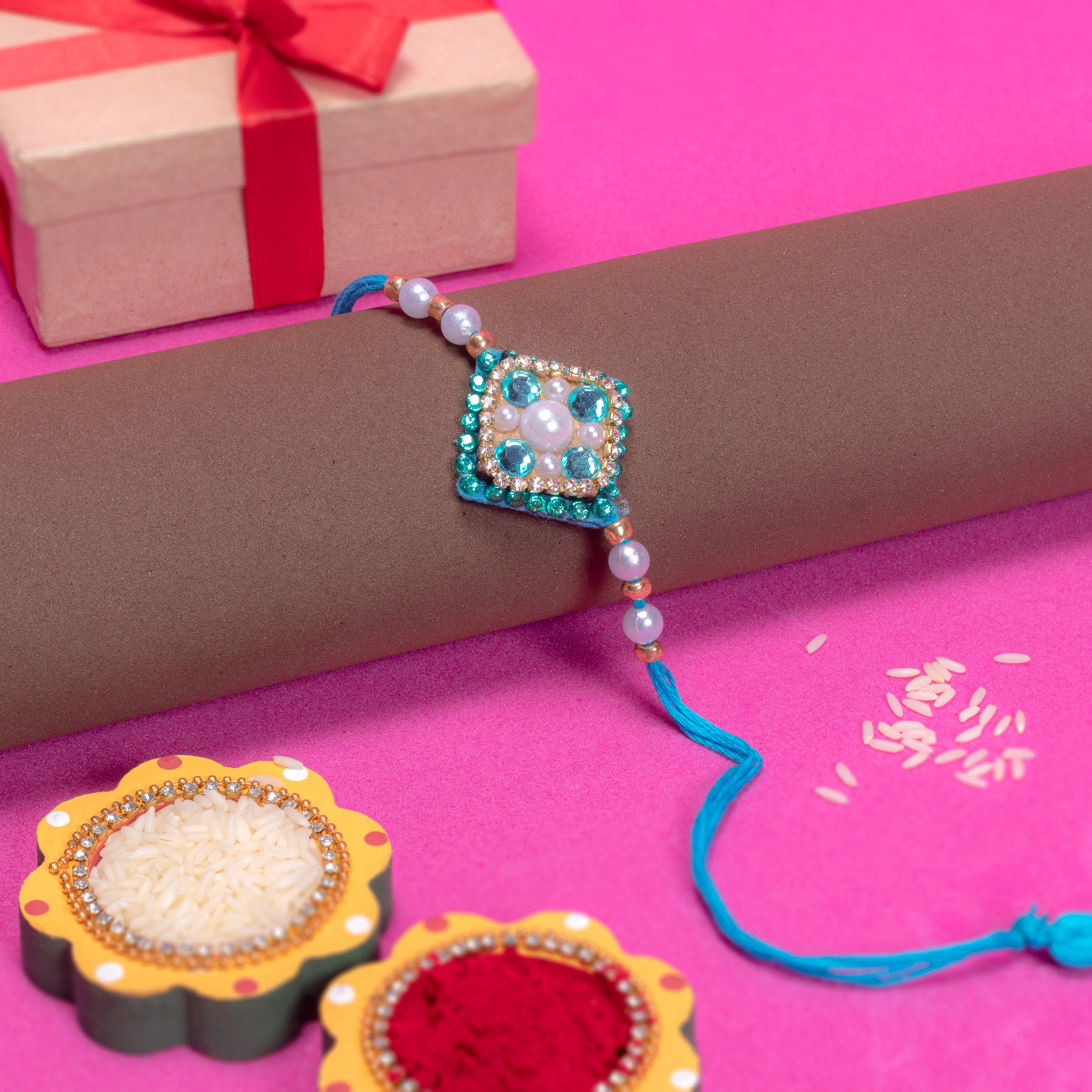 Handmade Rakhi - Jewel Splendour Turquoise 1 pc