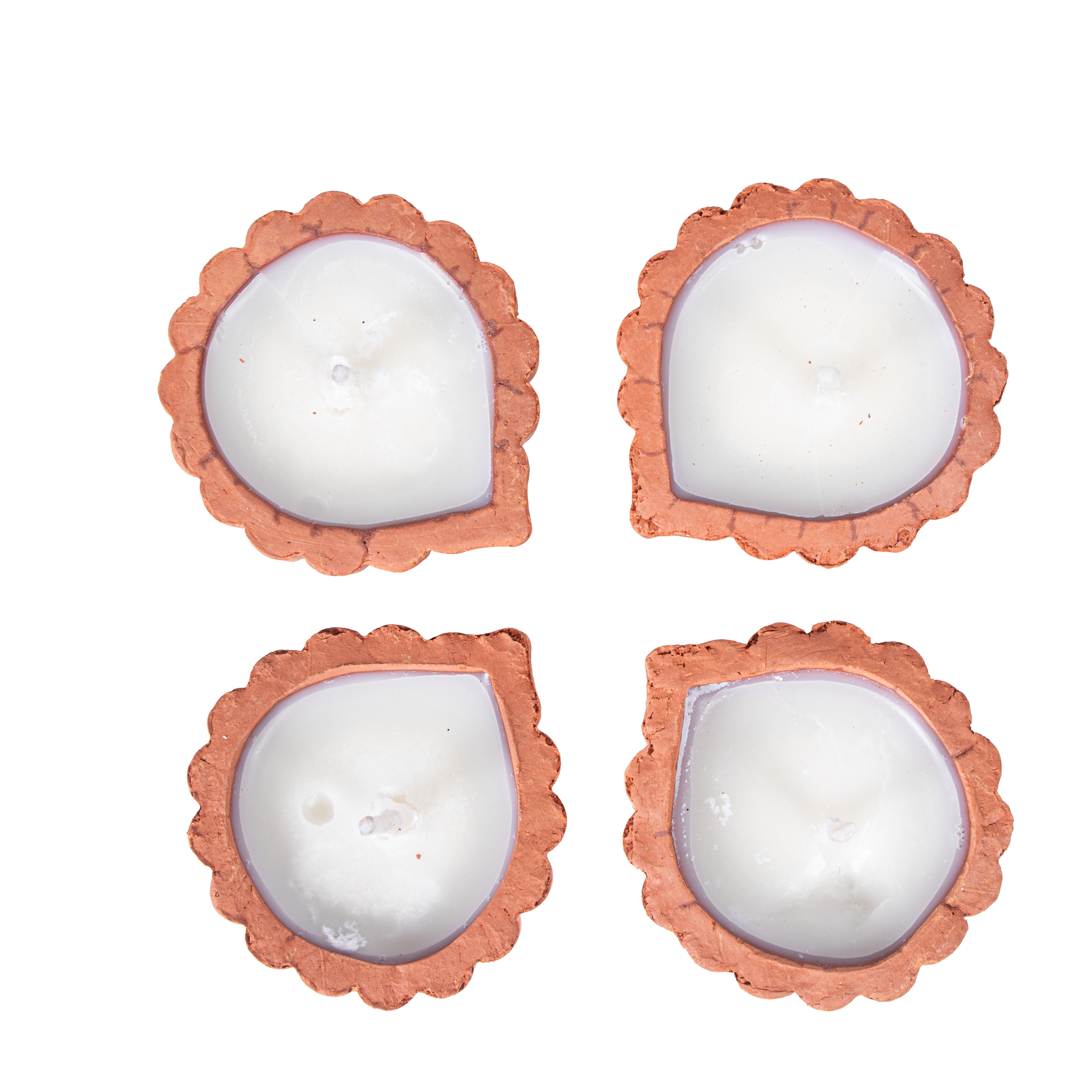Ready-to-use Terracotta Diya Scalloped Border Set of 4pc (Wax Filled)