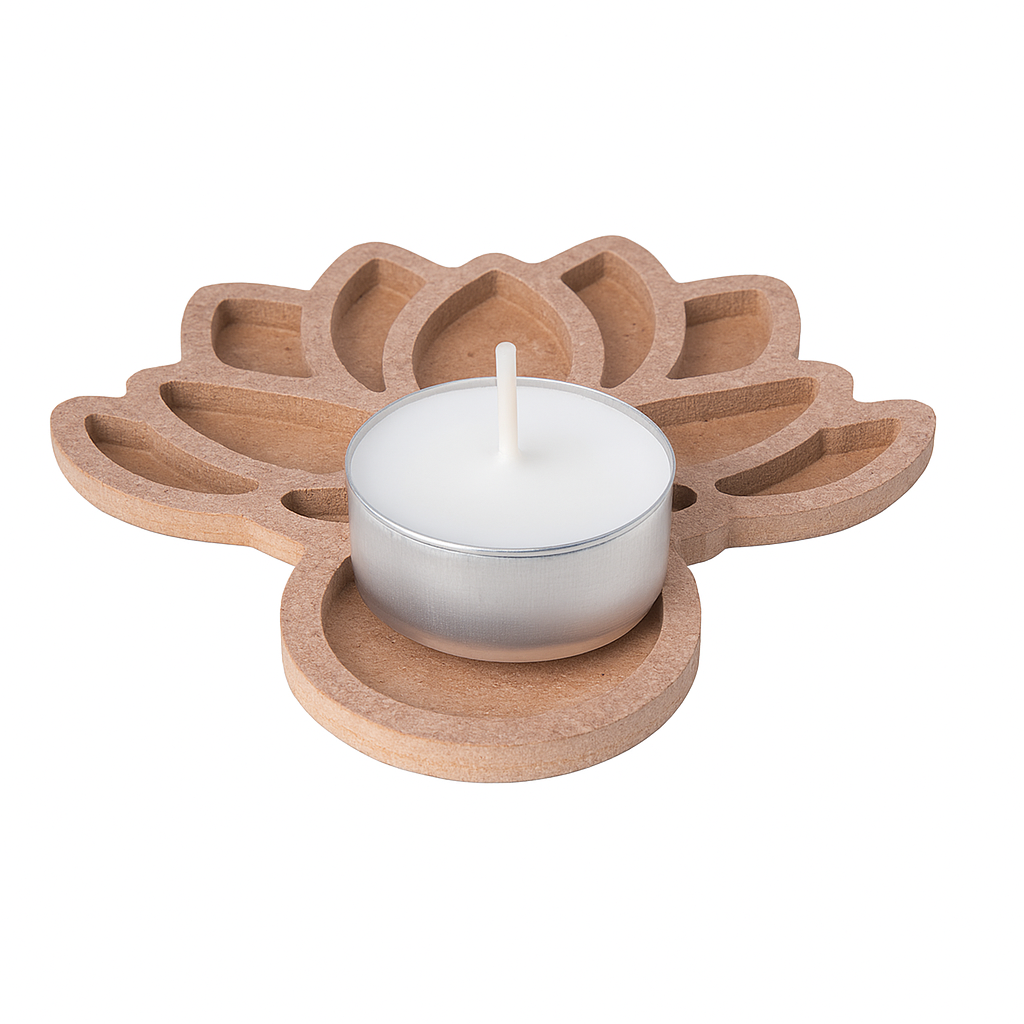 MDF Decorable Tea Light Holder Lotus 12 X 11.2cm 5.5mm Thick 1pc (without candle)