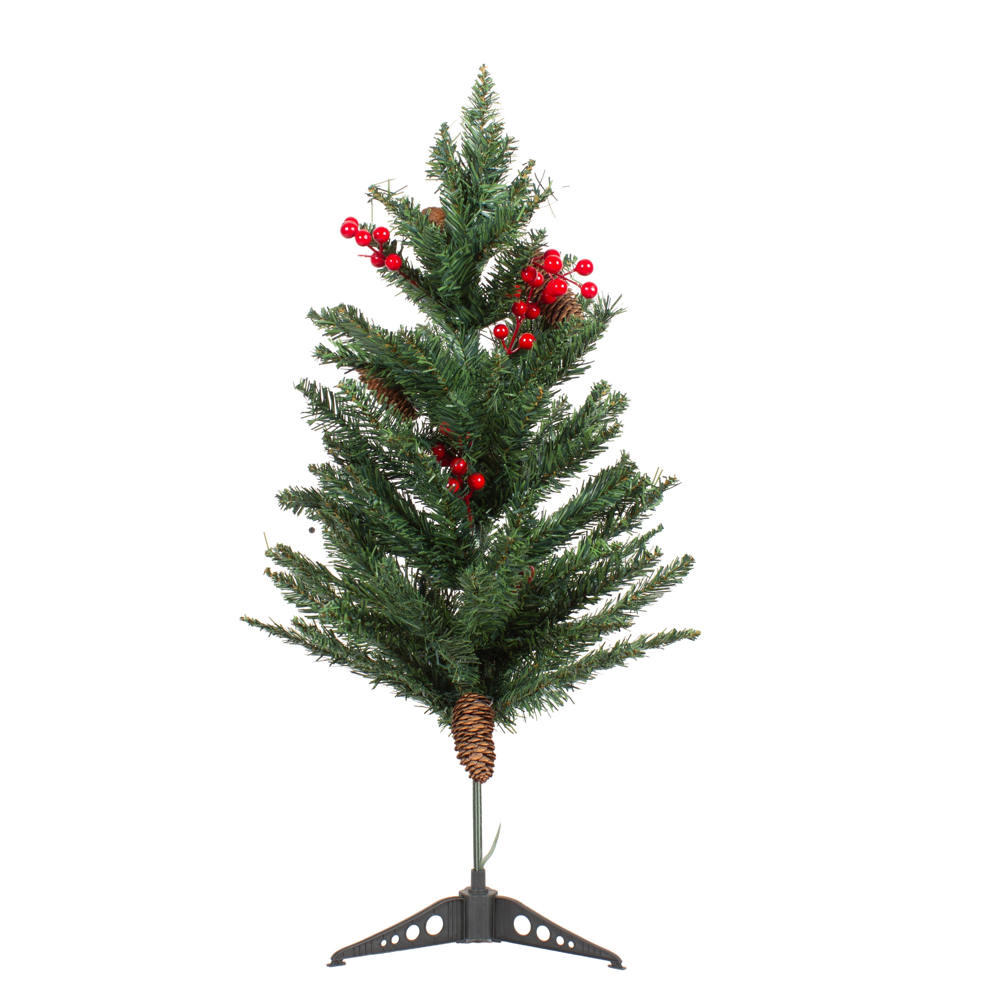 3 Feet - Premium Christmas Tree with Pine Cones & Red Berries (90cm) 1pc Box  (Ornaments Combo)