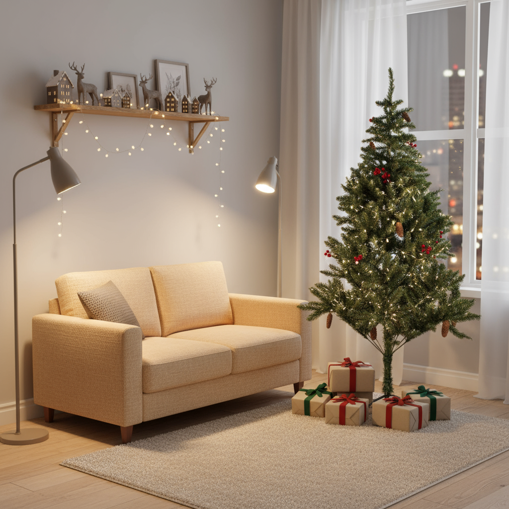 4 Feet - Christmas Premium Tree with Metal Stand Pine Cones & Red Berries 1pc  (Ornaments Combo)