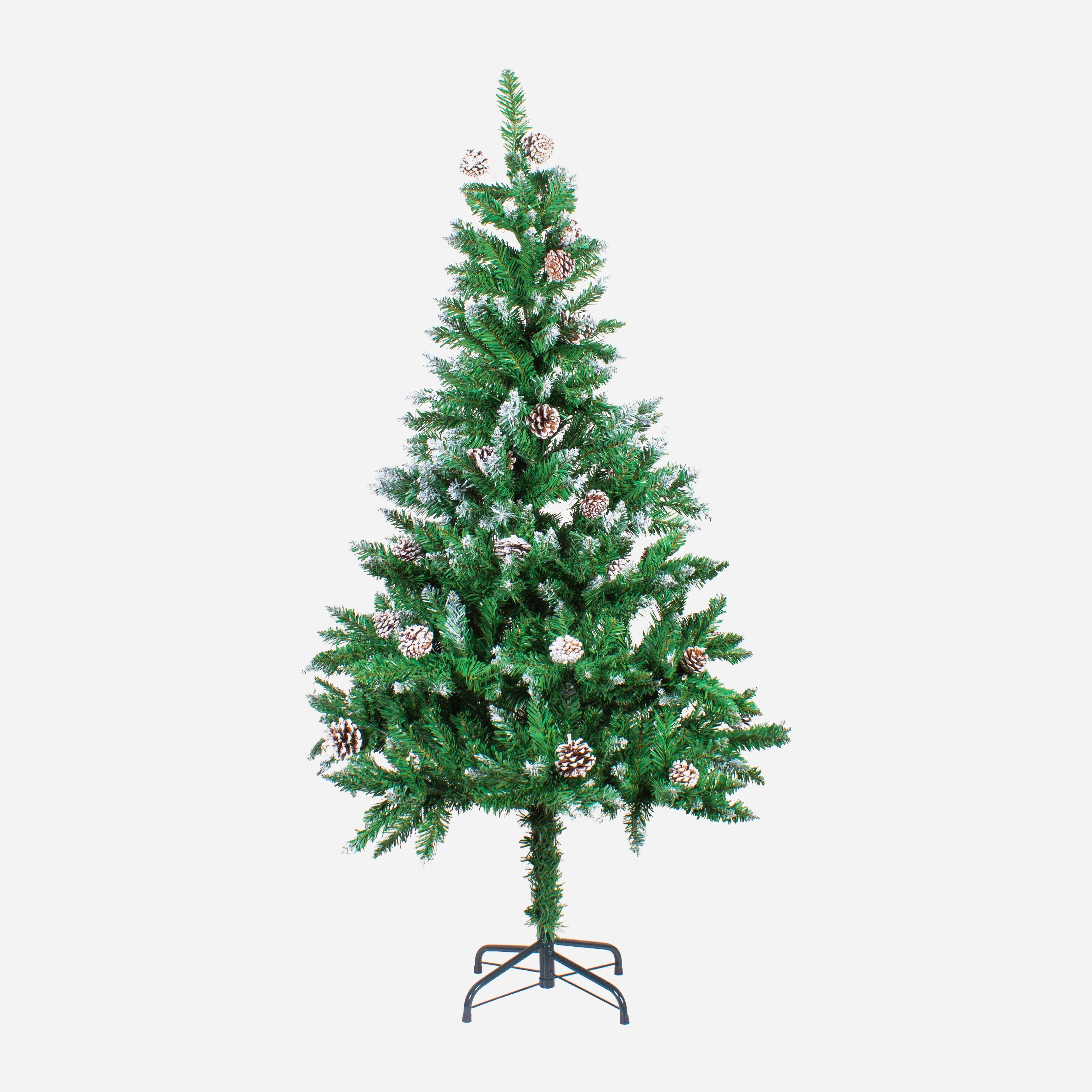 6 Feet - Frosted Christmas Tree with Metal Stand & Pine Cones (180cm) 1pc Box  (Ornaments Combo)