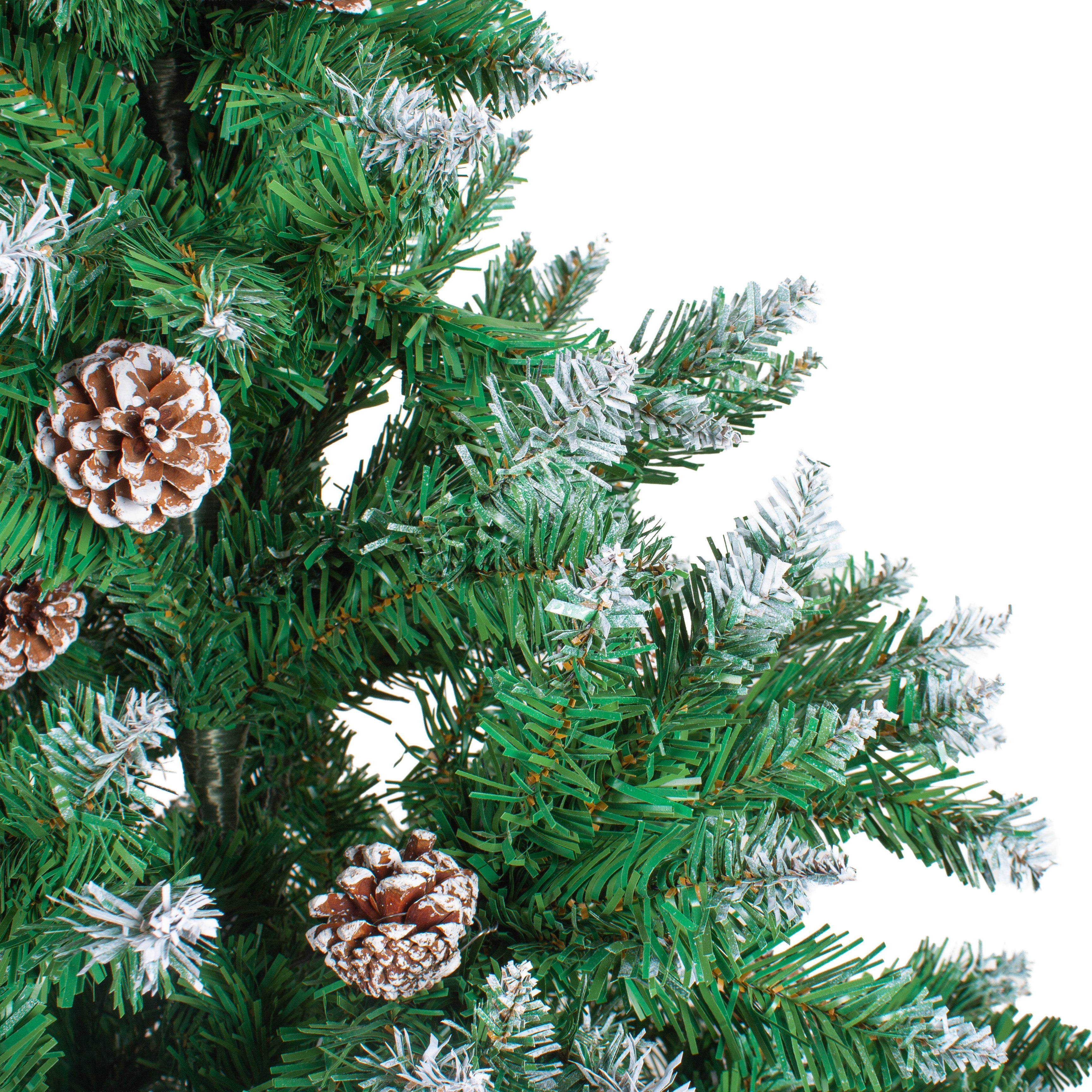 6 Feet - Frosted Christmas Tree with Metal Stand & Pine Cones (180cm) 1pc Box  (Ornaments Combo)