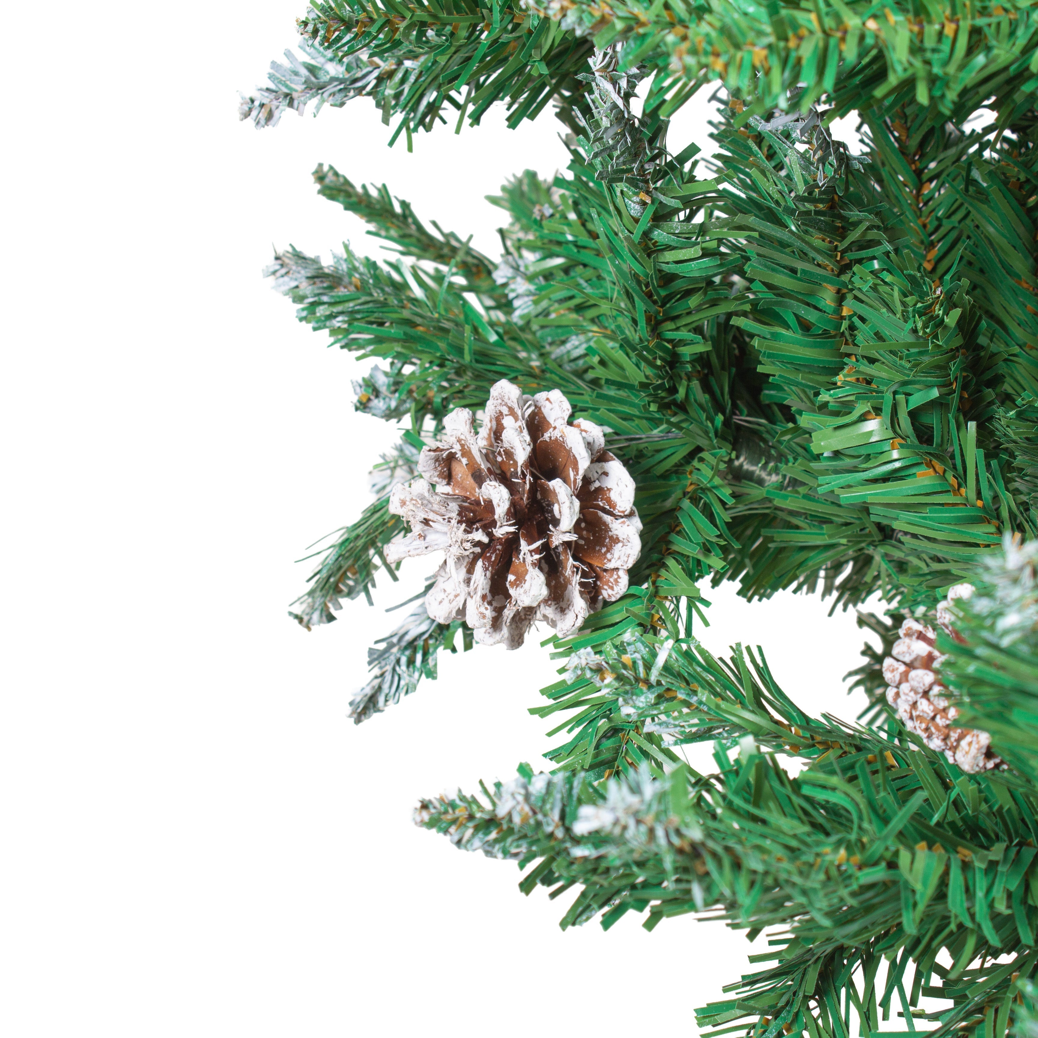 6 Feet - Frosted Christmas Tree with Metal Stand & Pine Cones (180cm) 1pc Box  (Ornaments Combo)