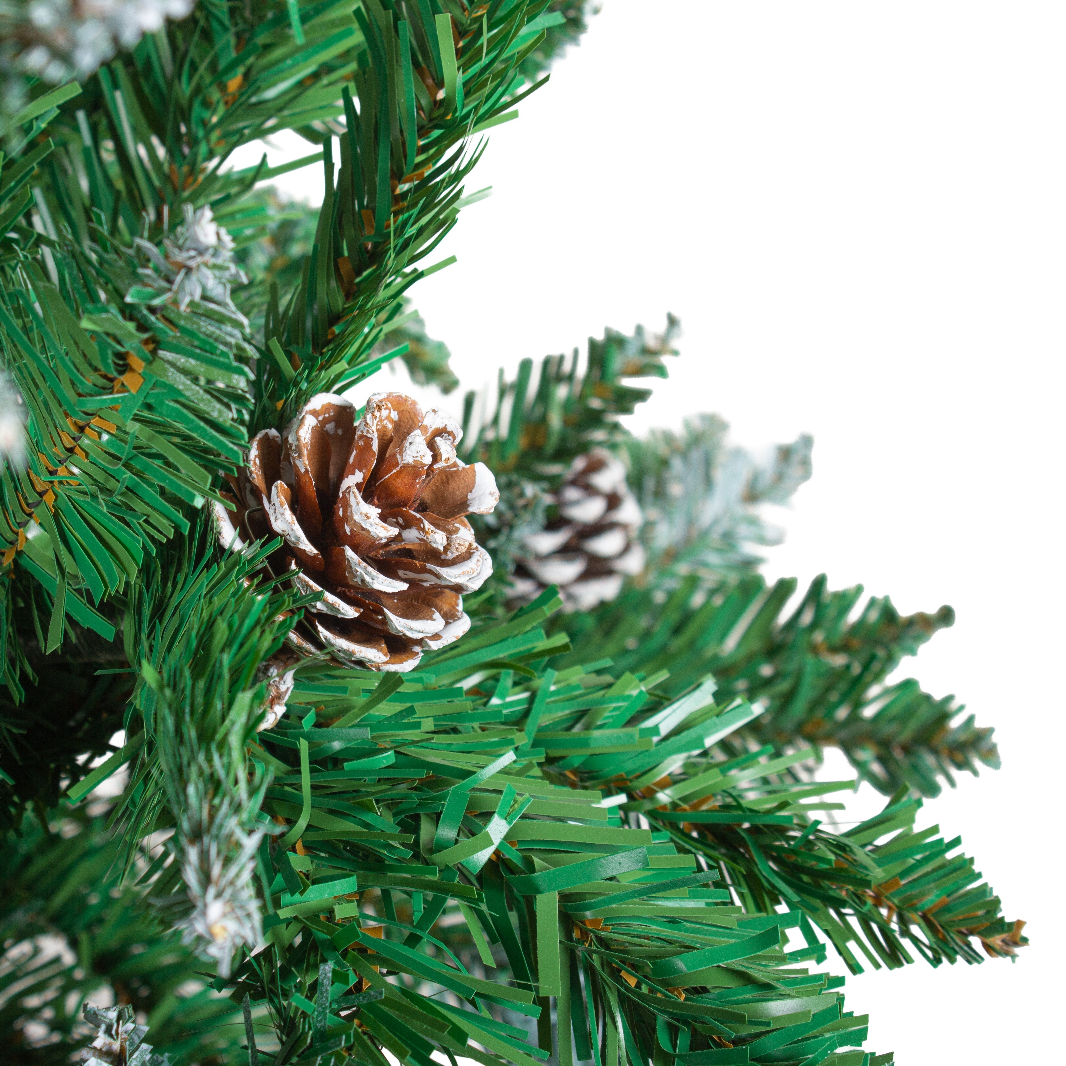 Frosted Christmas Tree with Metal Stand & Pine Cones 7 Ft (210cm) 1pc Box