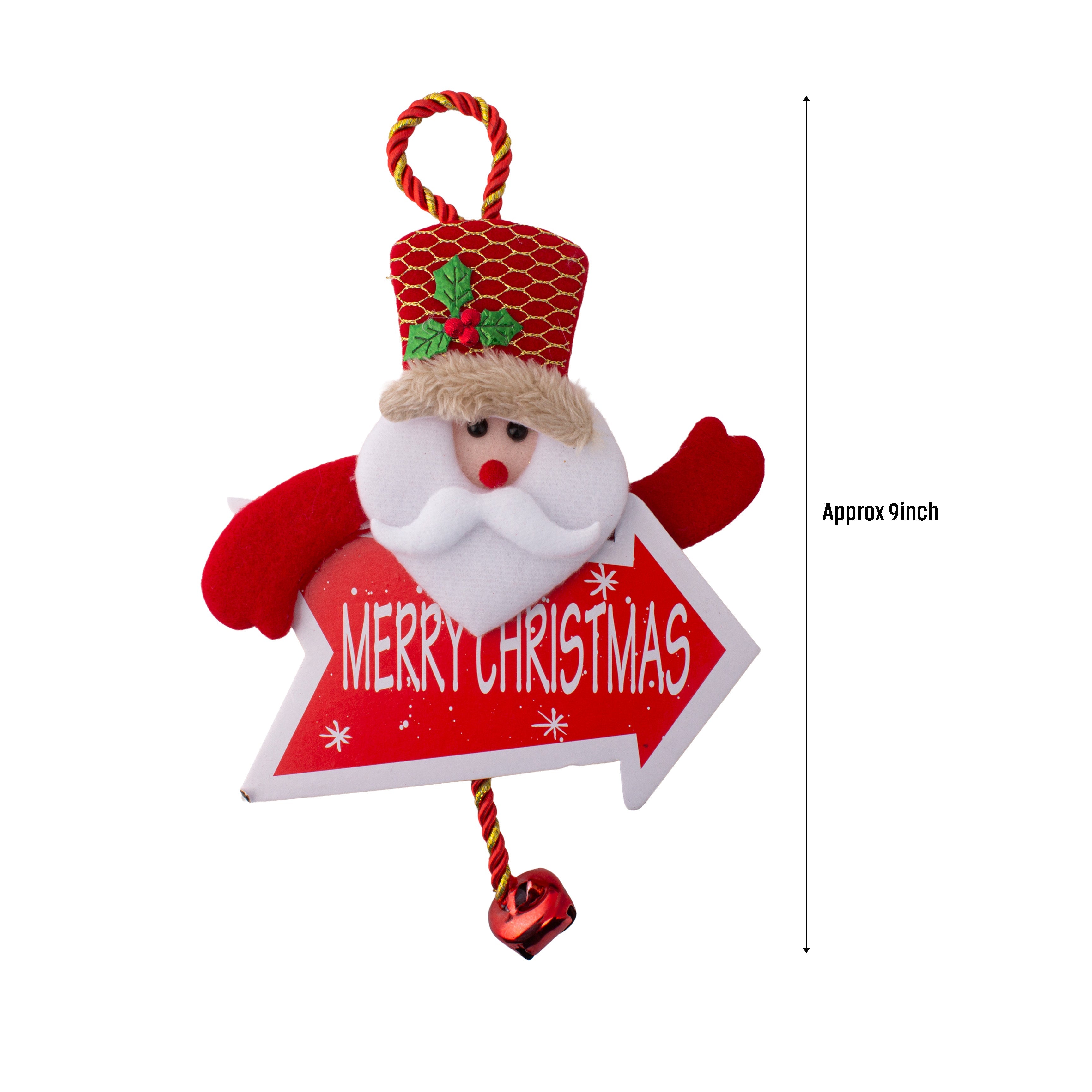 Christmas Hanging Santa with Merry Christmas Sign 9inch 1pc