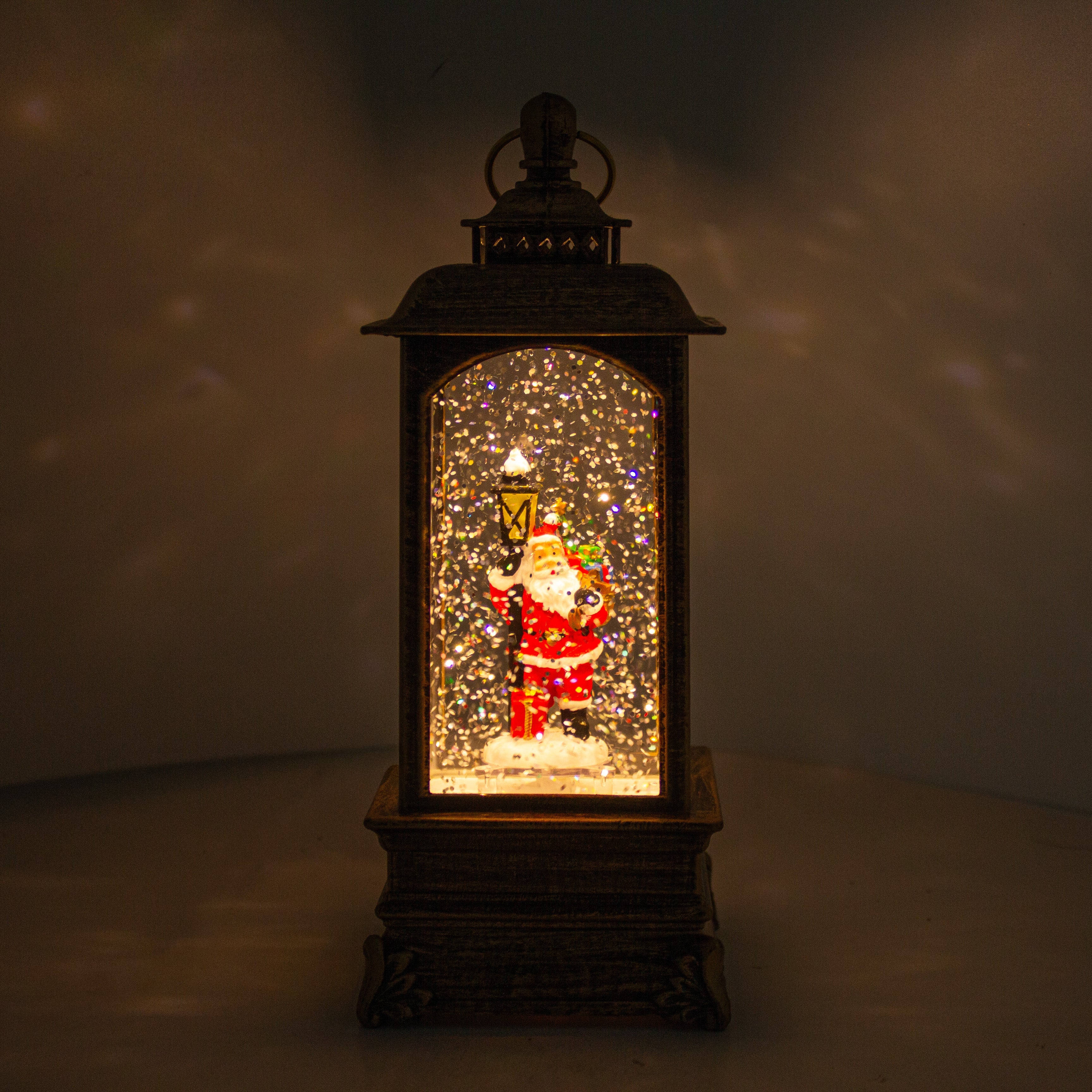 Christmas Light and Music Snow Lantern Santa with Lamp USB and Battery Powered H9inch X 3inch 1pc Box