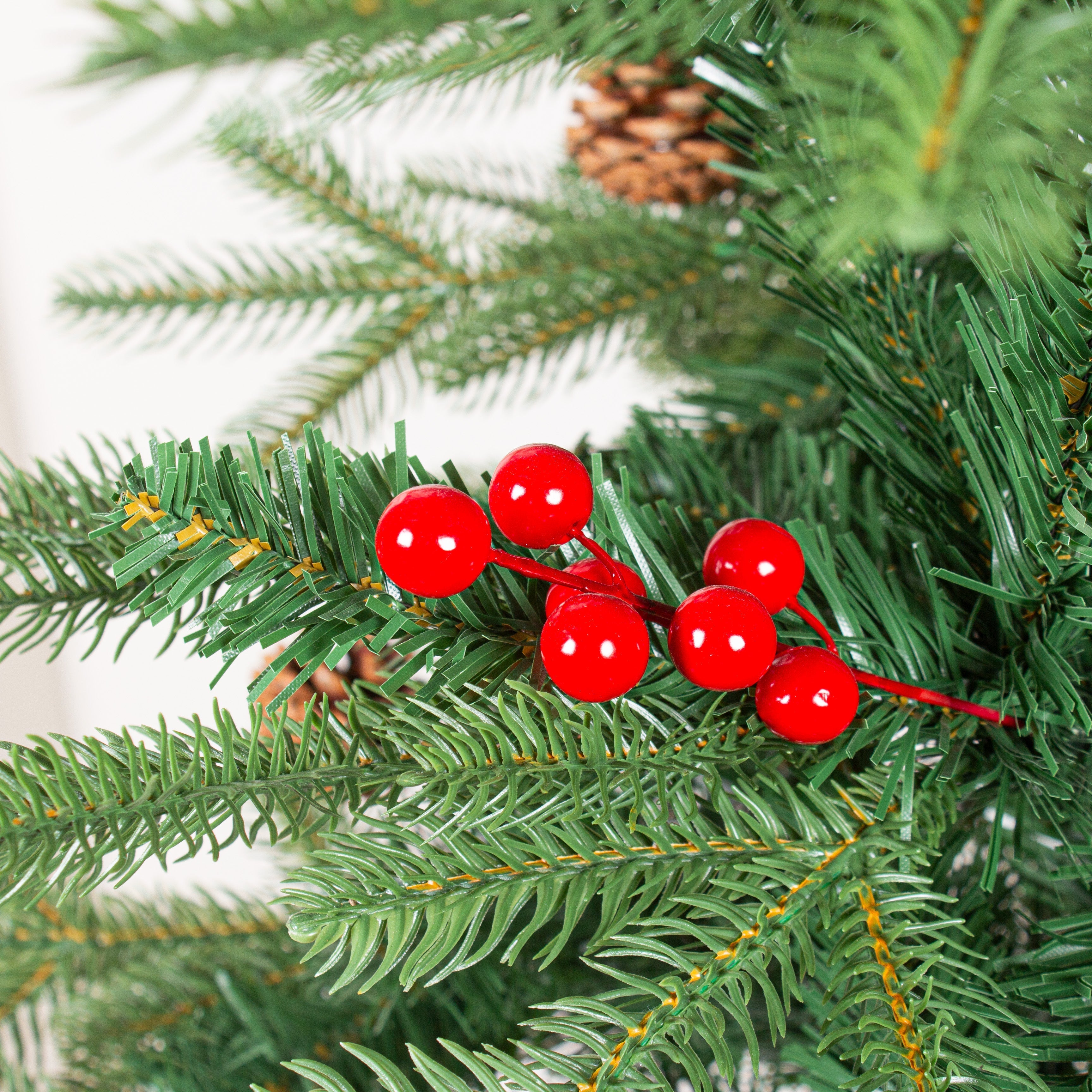 5 Feet - Christmas Deluxe Realistic Tree with Metal Stand Pine Cones & Red Berries (150cm) 1pc  (Ornaments Combo)