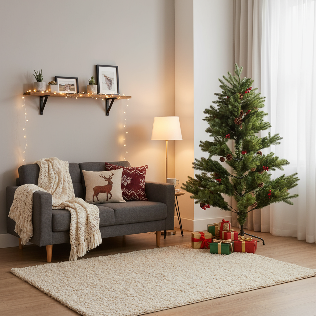 5 Feet - Christmas Deluxe Realistic Tree with Metal Stand Pine Cones & Red Berries (150cm) 1pc  (Ornaments Combo)