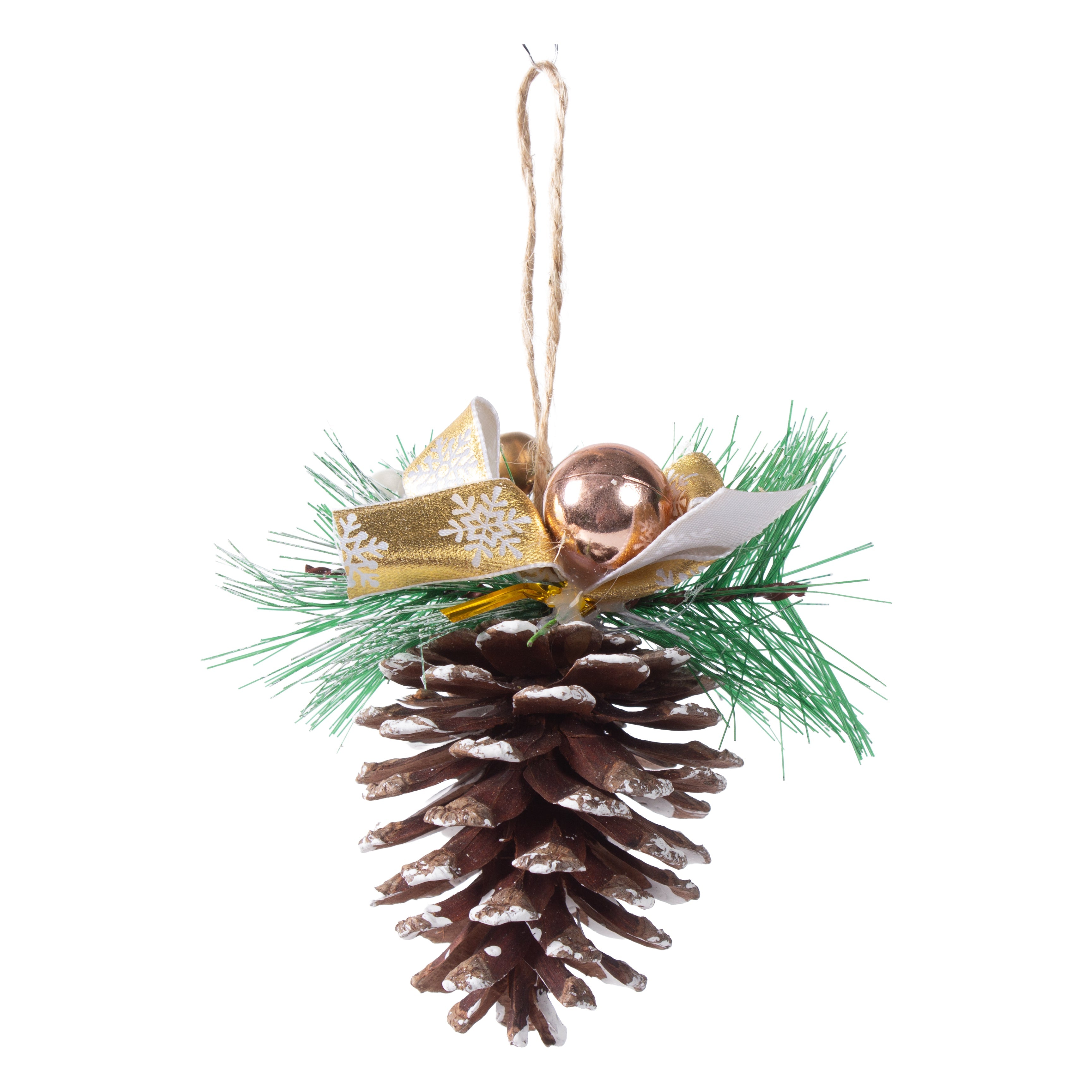 Christmas Decoration Snowy Pine Cone Hanging 10cm 1pc