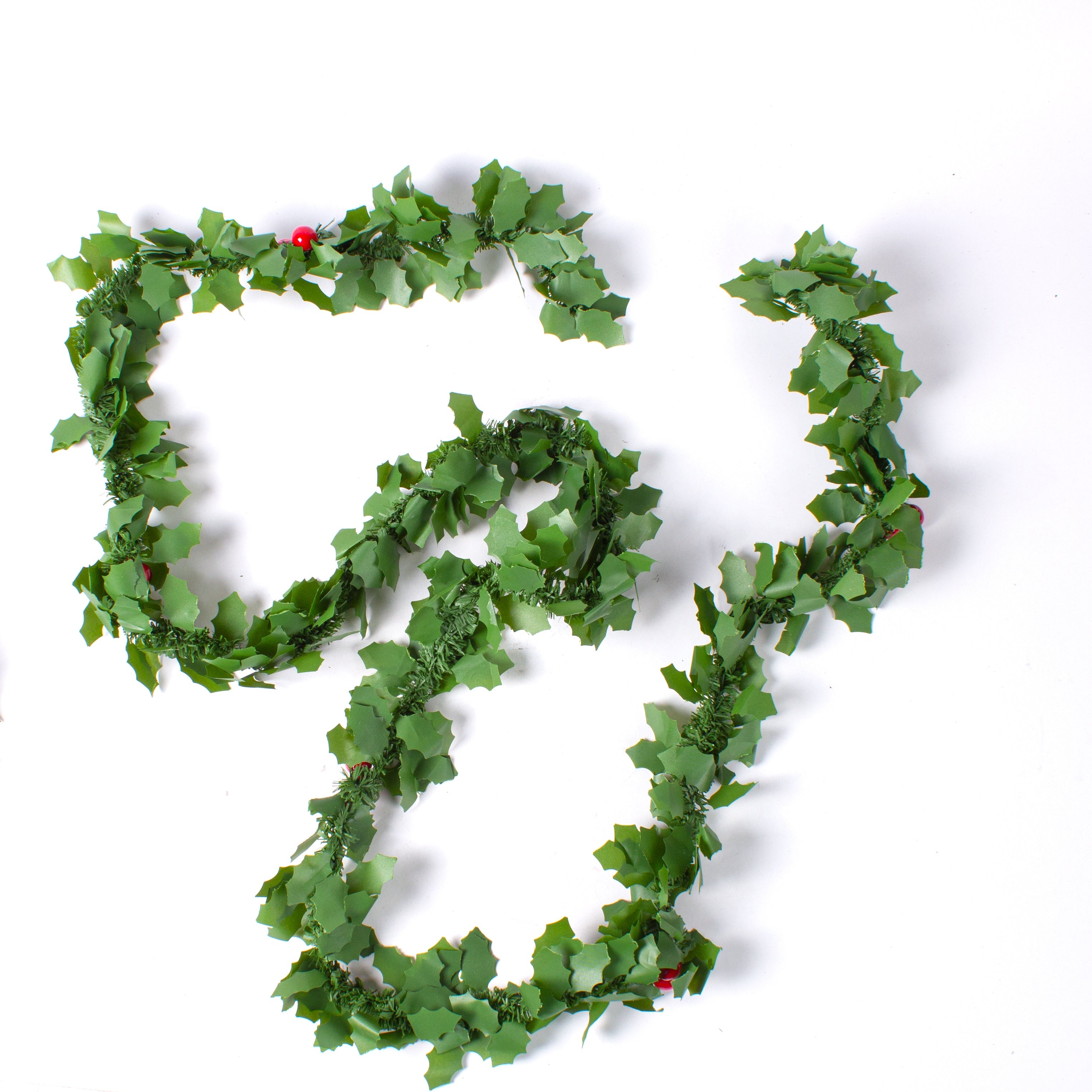 Christmas Holly Tinsel Garland with Berries Green 2m 1pc