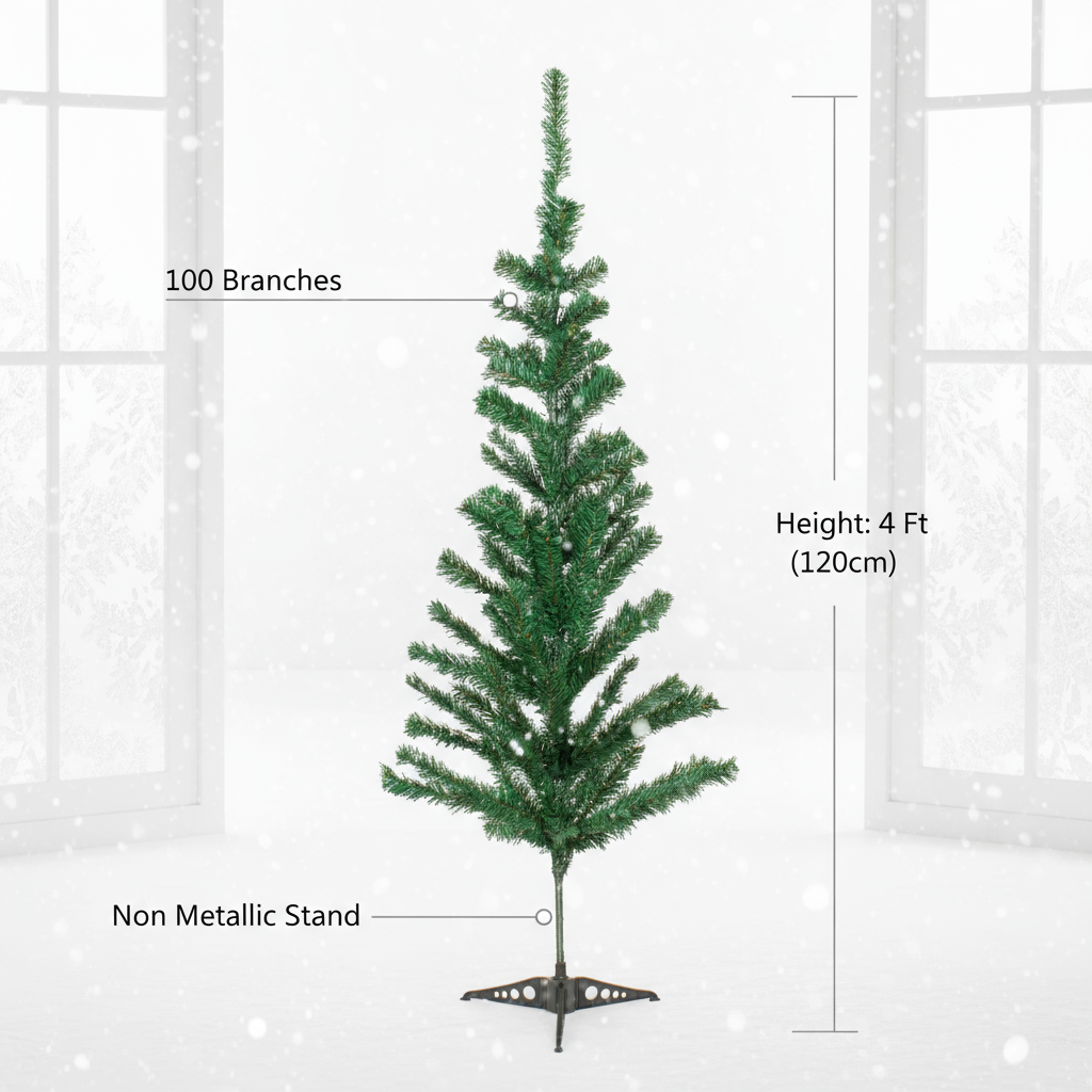 4 Feet - Christmas Festive Tree 100 Branches 1pc  (Ornaments Combo)