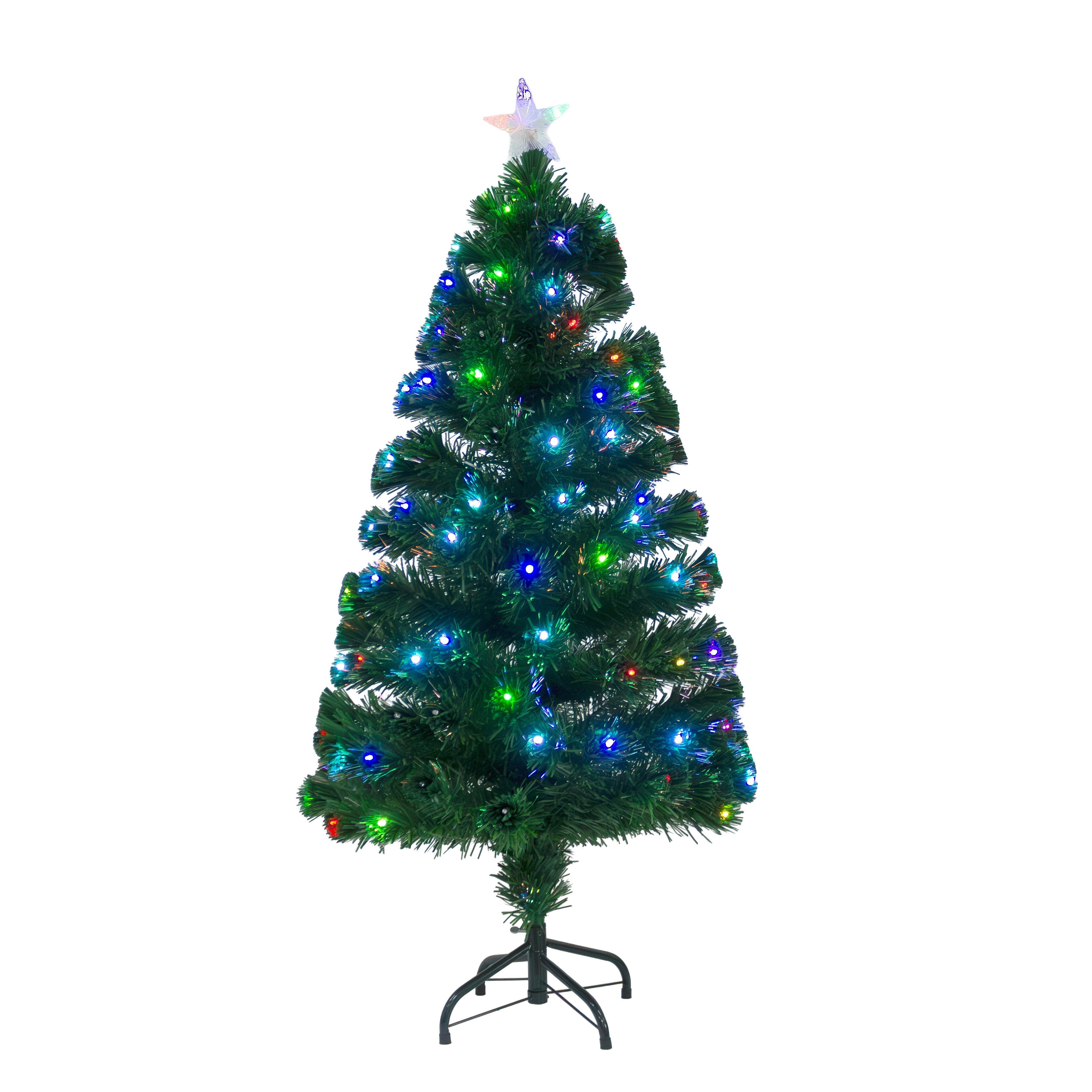 5 Feet - Christmas LED Fibre Optic Tree with Colour Changing Lights & Star 180 Branches (150cm) 1pc  (Ornaments Combo)