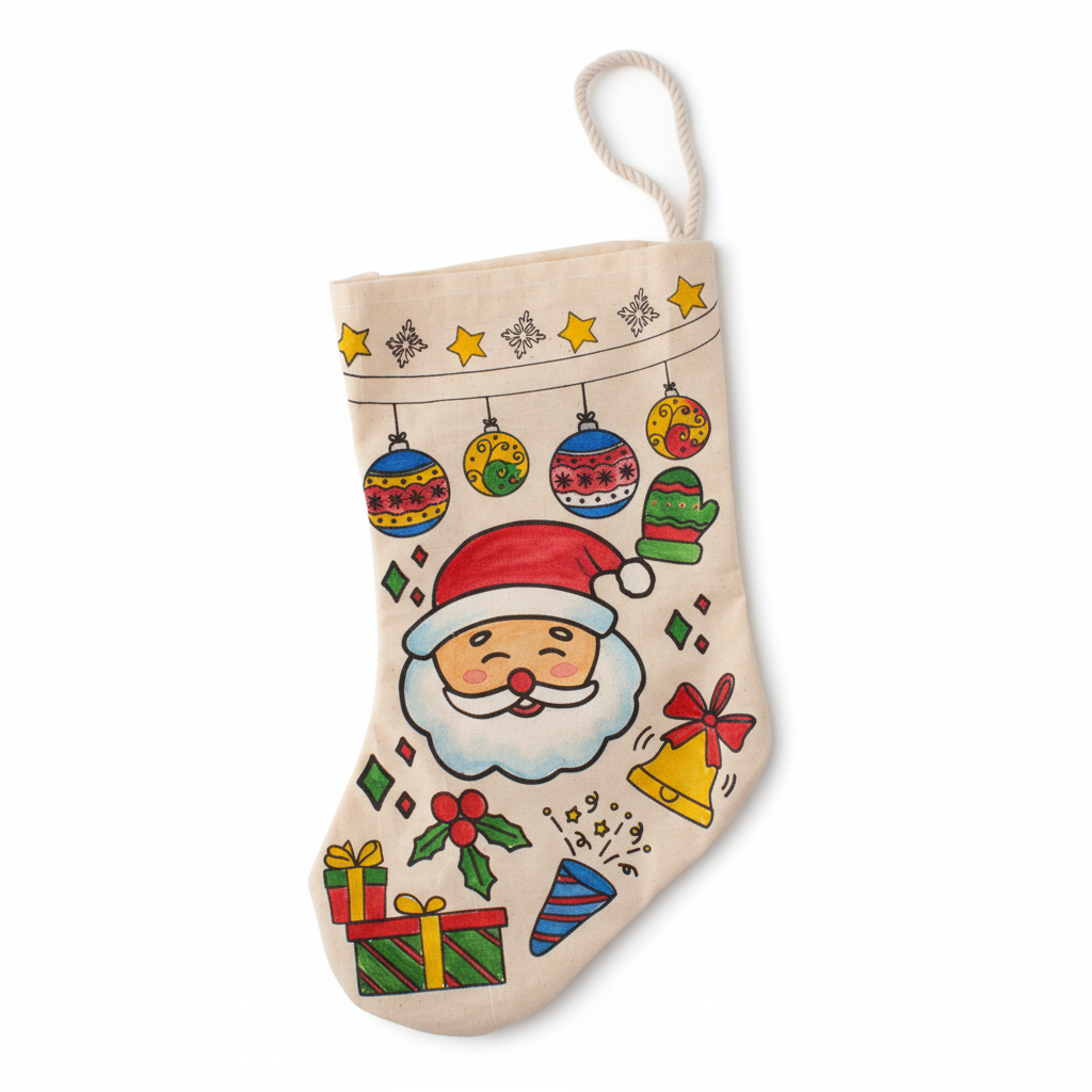 Christmas Pre-Printed Colour Your Own Stocking Christmas Celebration Approx 9.5 x 6inch 1pc