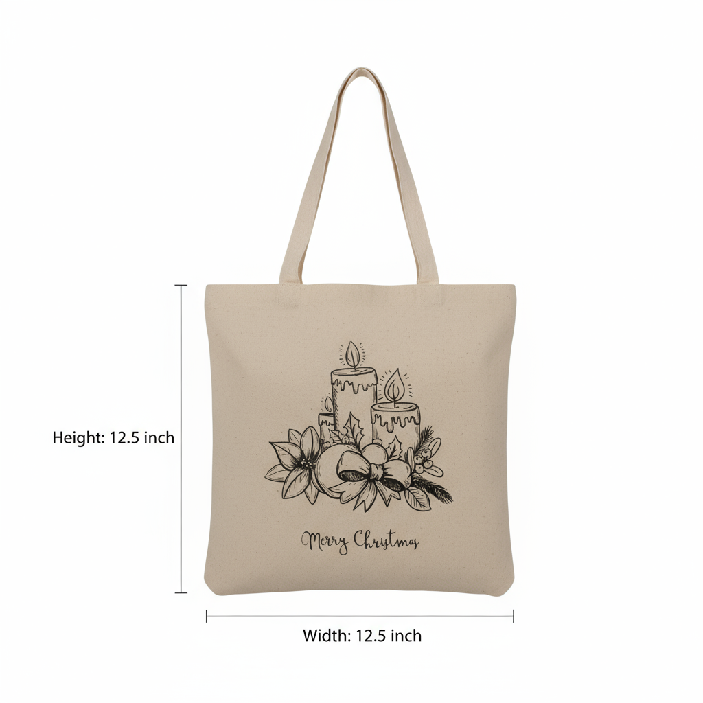 Christmas Pre-Printed Colour Your Own Tote Bag Christmas Candles Approx 12.75 x 12.75inch 1Bag