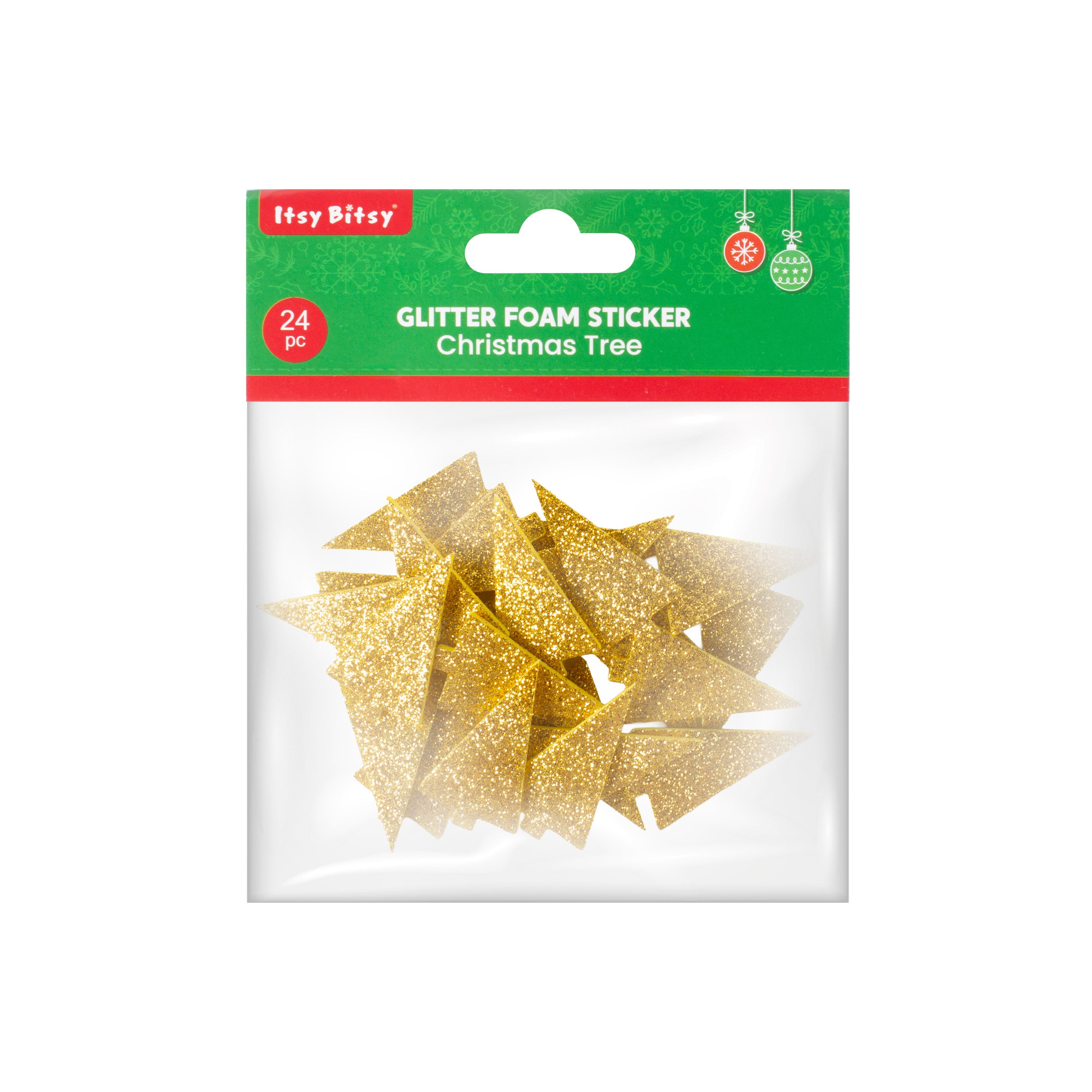 Christmas Self Adhesive Sparkle Fun Foam Shape Pine Gold 24pc