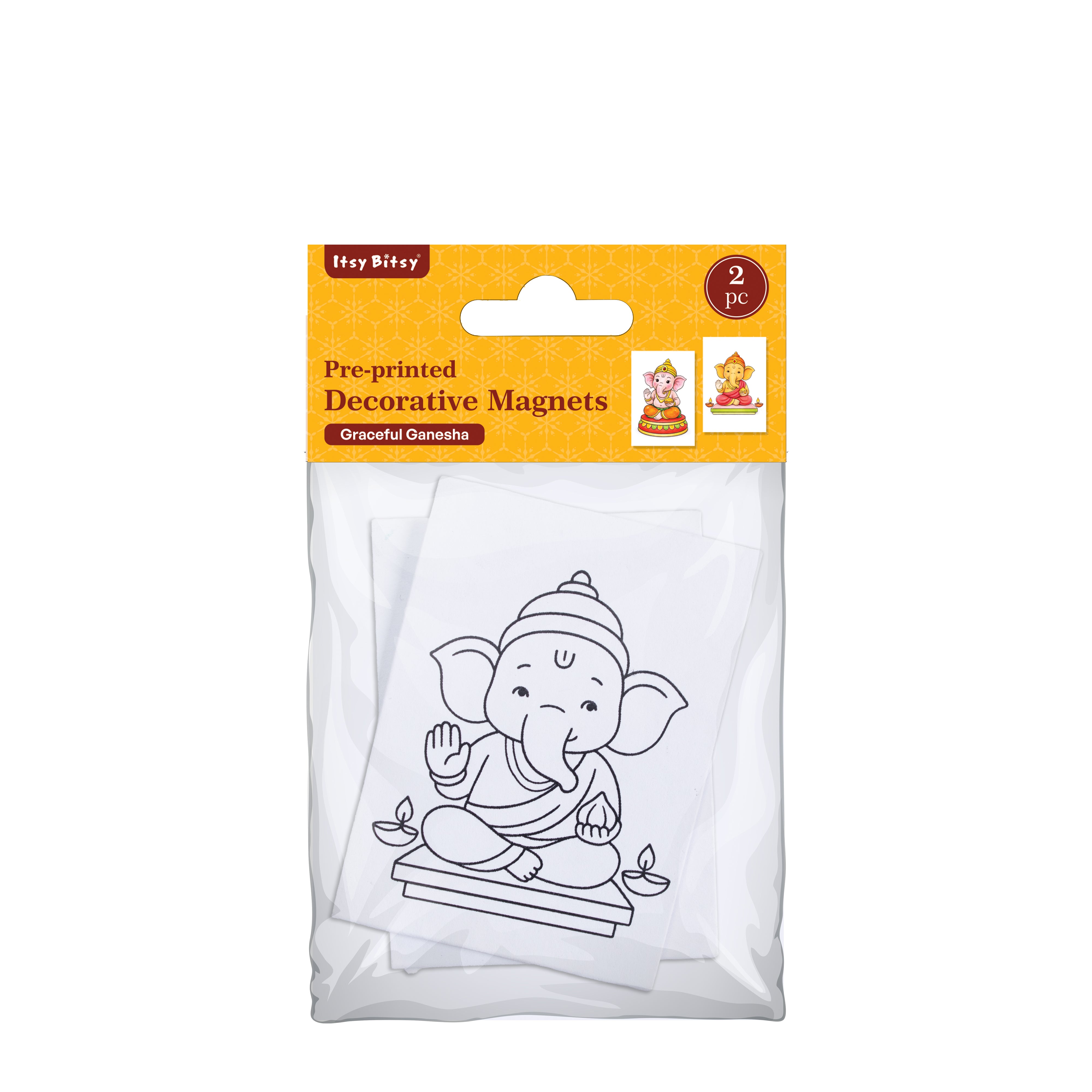 Pre-Printed Paintable Fridge Magnets Lord Ganesha 2pc