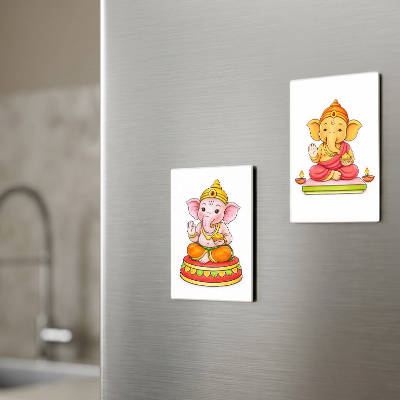 Pre-Printed Paintable Fridge Magnets Lord Ganesha 2pc