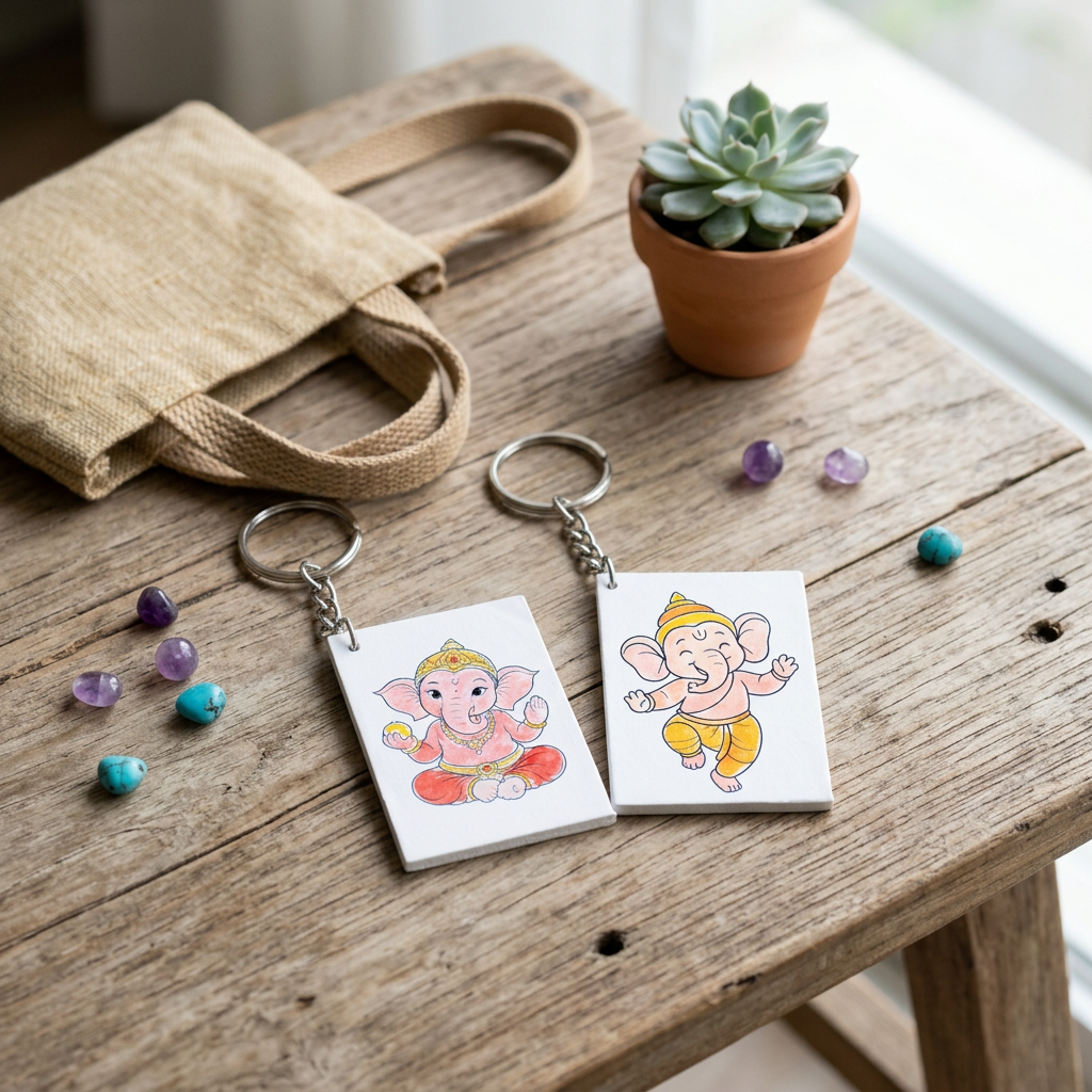 Pre-Printed Paintable Keychain Divine Ganesha 2pc