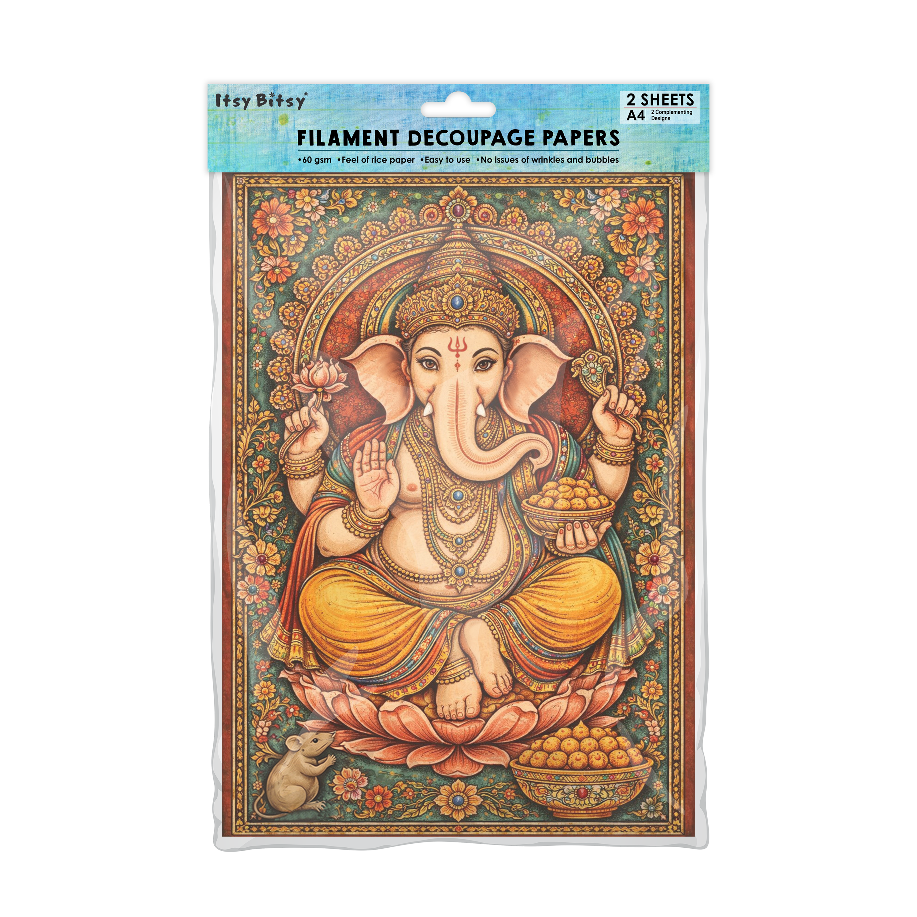 Filament Decoupage Paper Ganesha's Grace 2Designs 60GSM A4 2Sheets