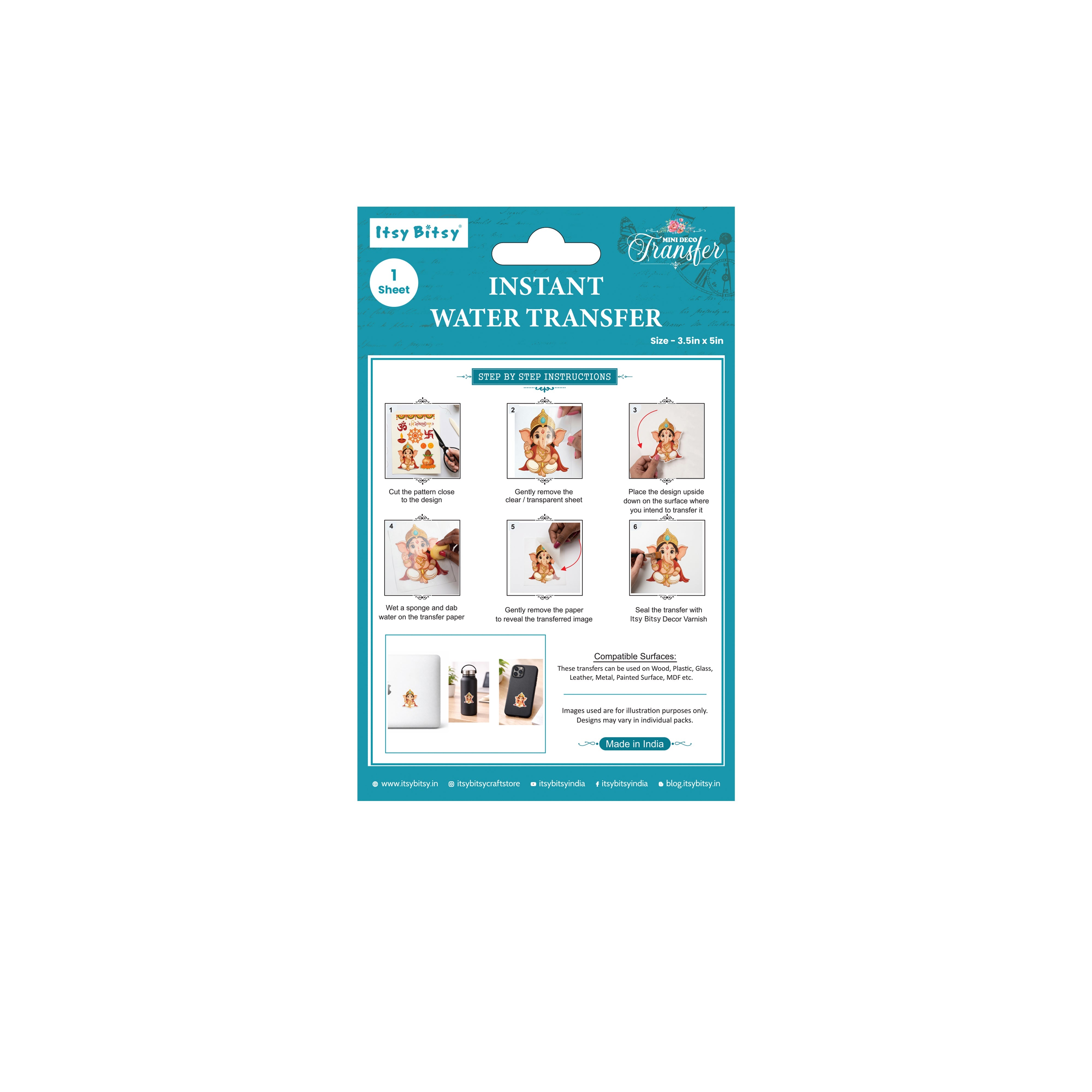 Mini Deco Transfer Sheet Gracious Ganesha 3.25 x 4.75inch 1Sheet