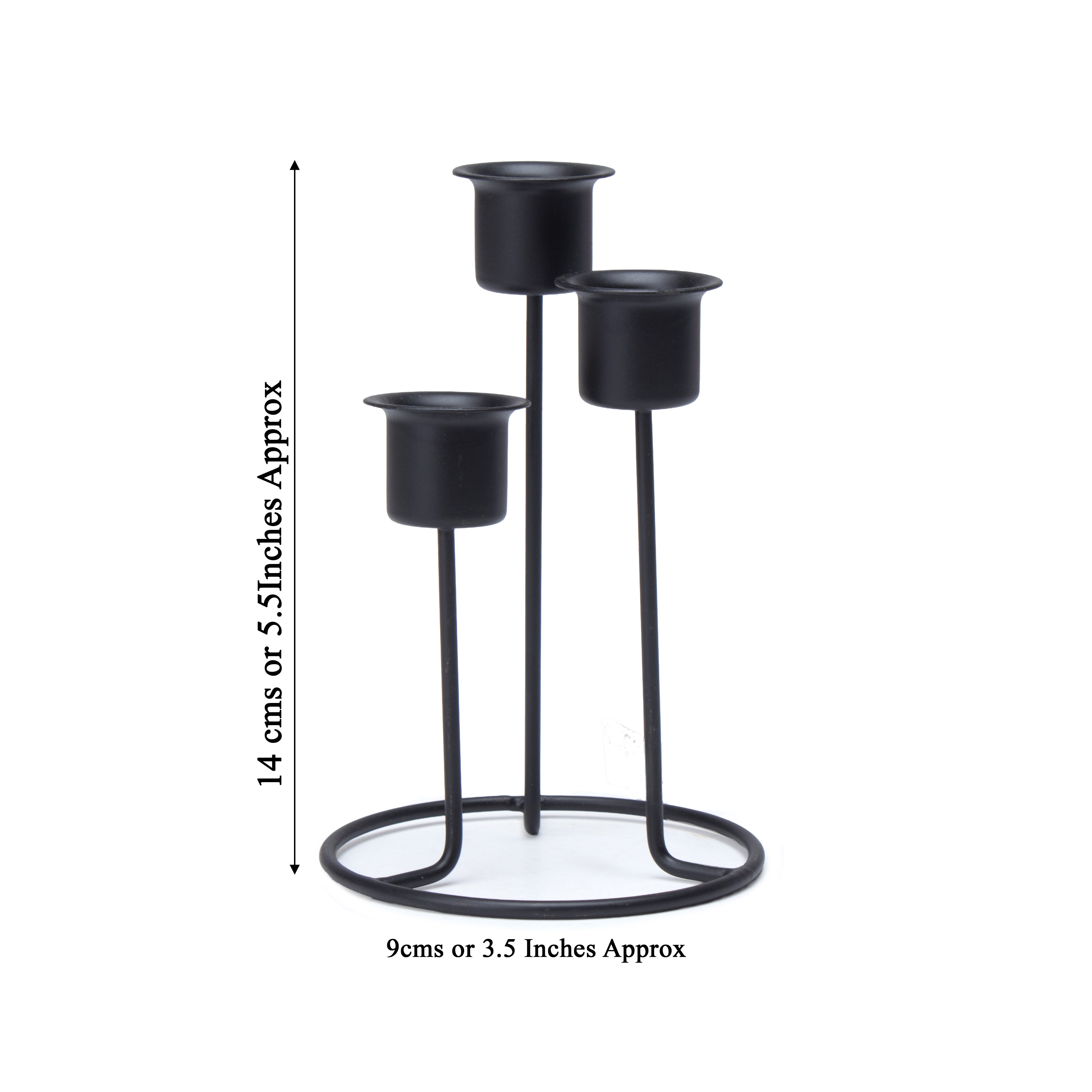 3 Arm Metal Candle Holder Black 9 X 9 X 14cm 1pc