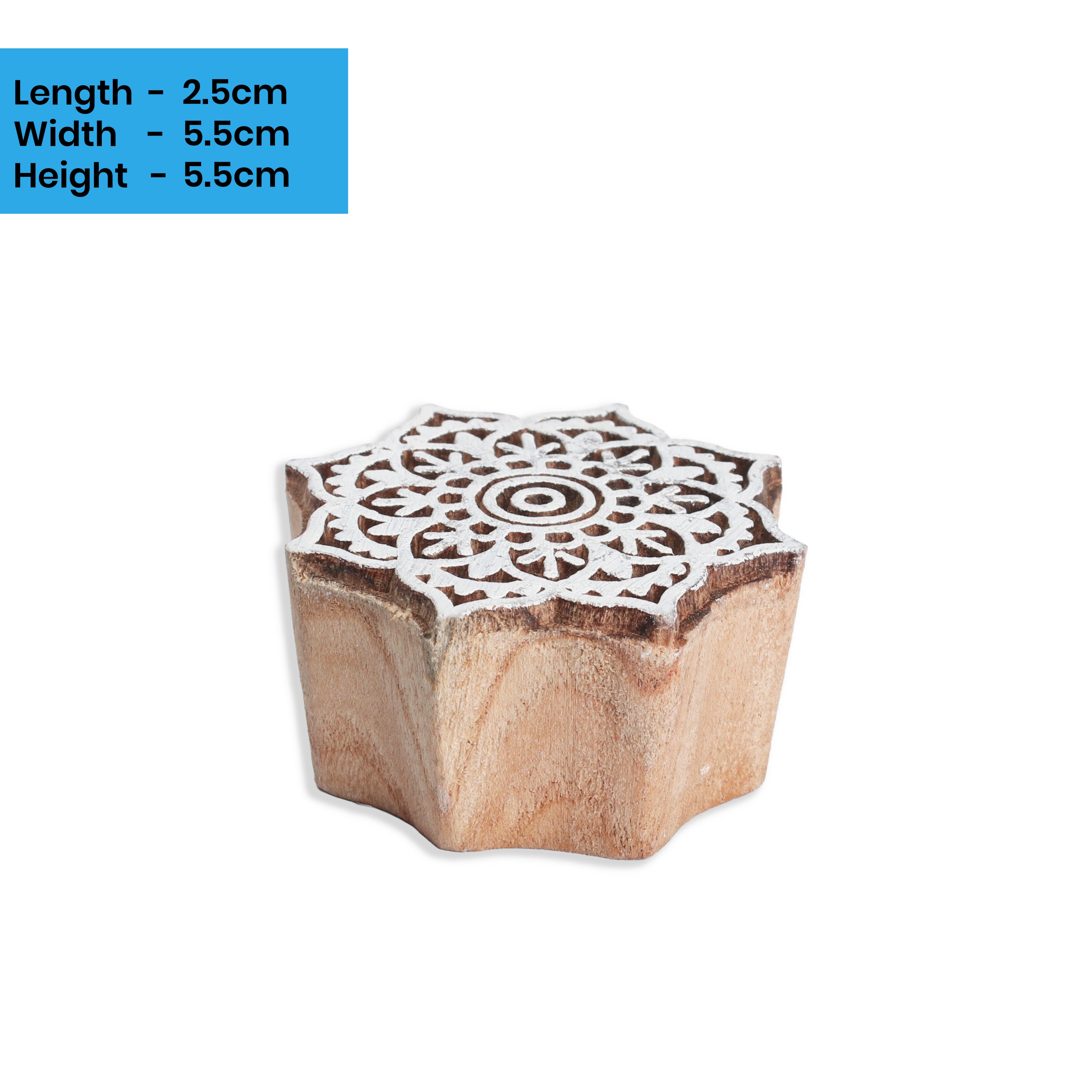 Hand Carved Wooden Printing Block Vintage Mandala 2.5inch Dia 1pc