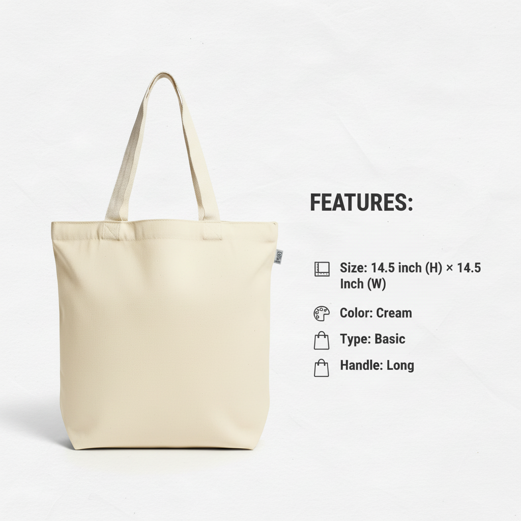 Tote with long Handle Cream 14.5 x 14.5 1pc