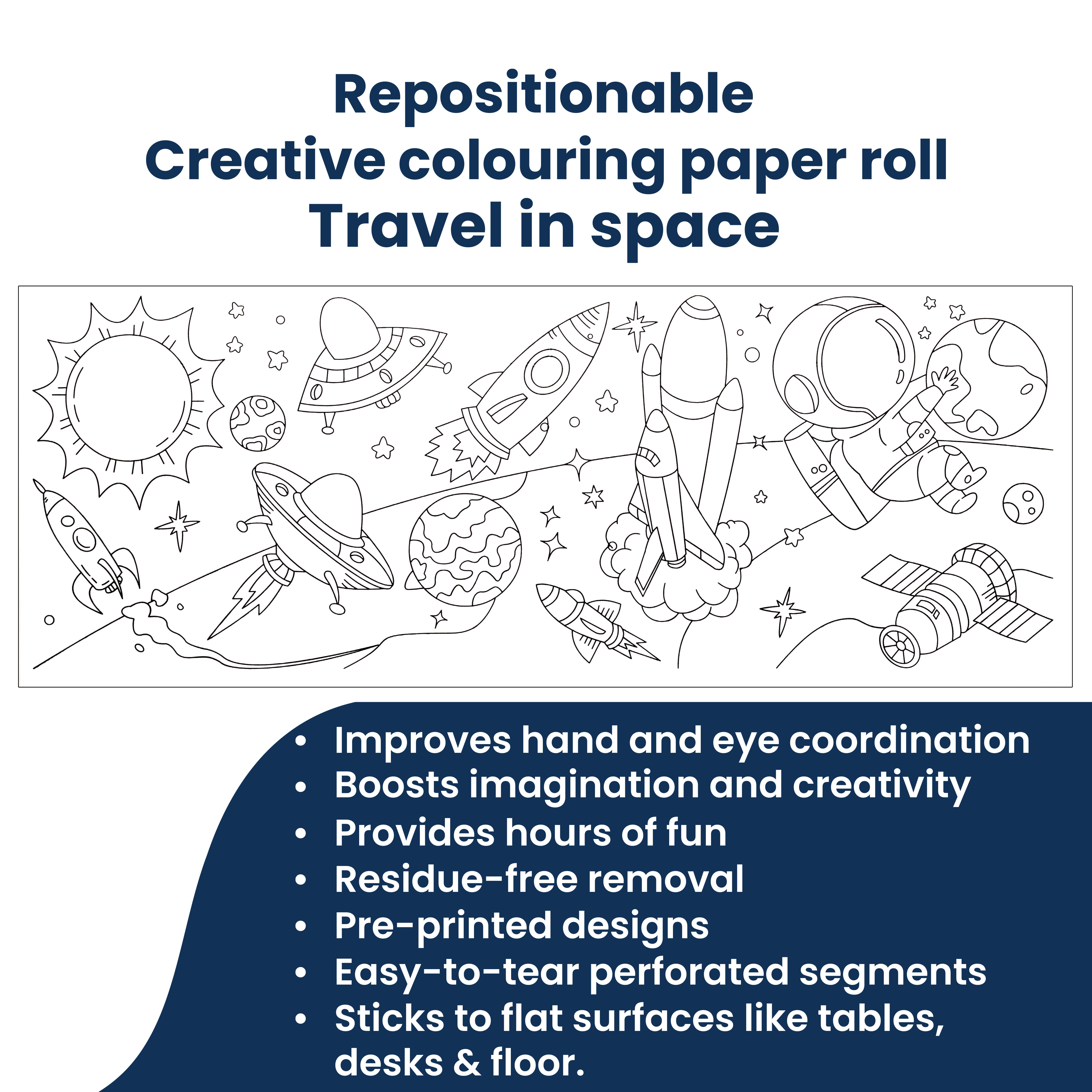 Repositionable Creative Colouring Paper Roll Travel In Space 3mtr X W38cm 1 BOX