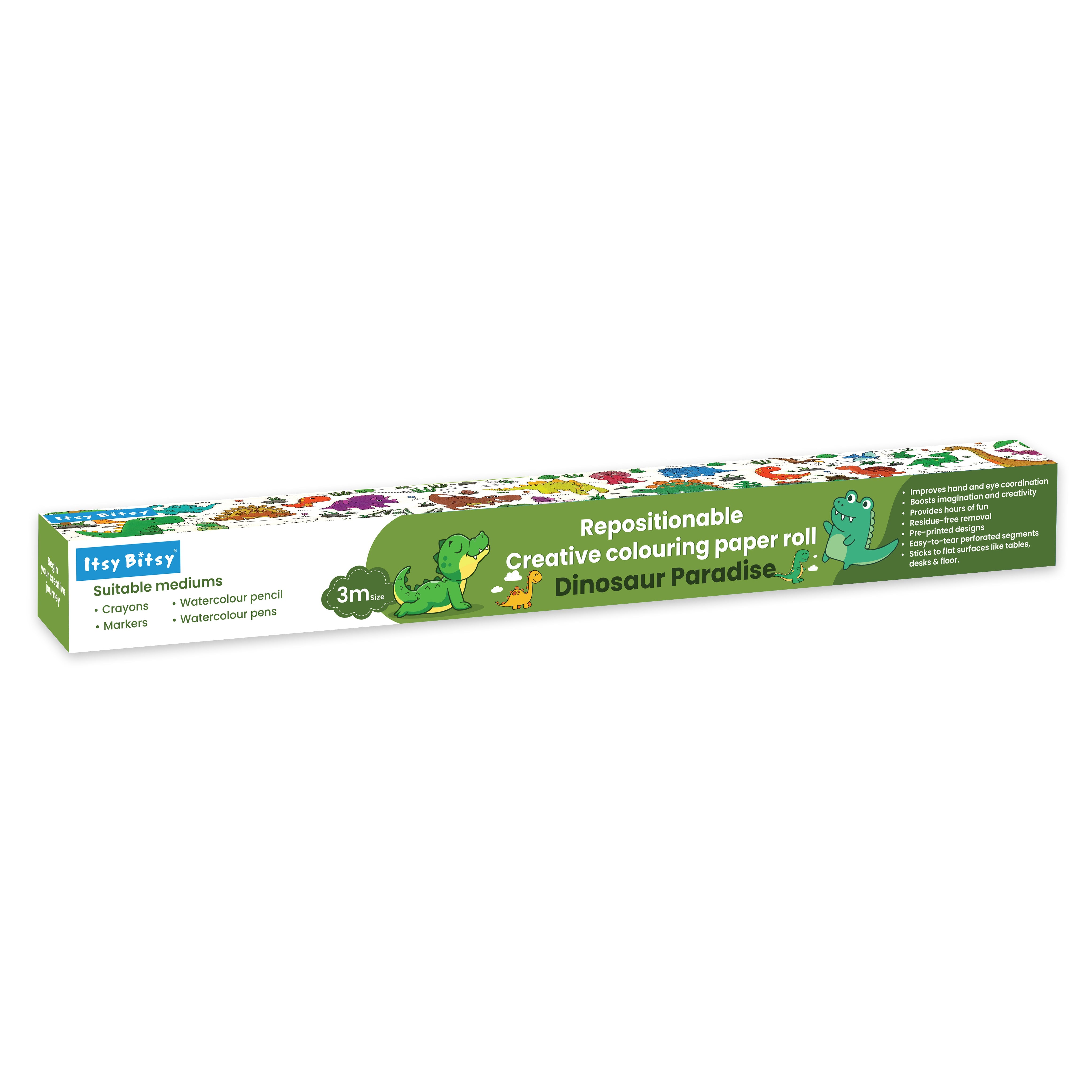 Repositionable Creative Colouring Paper Roll Dinosaur Paradise 3mtr X W38cm 1 BOX